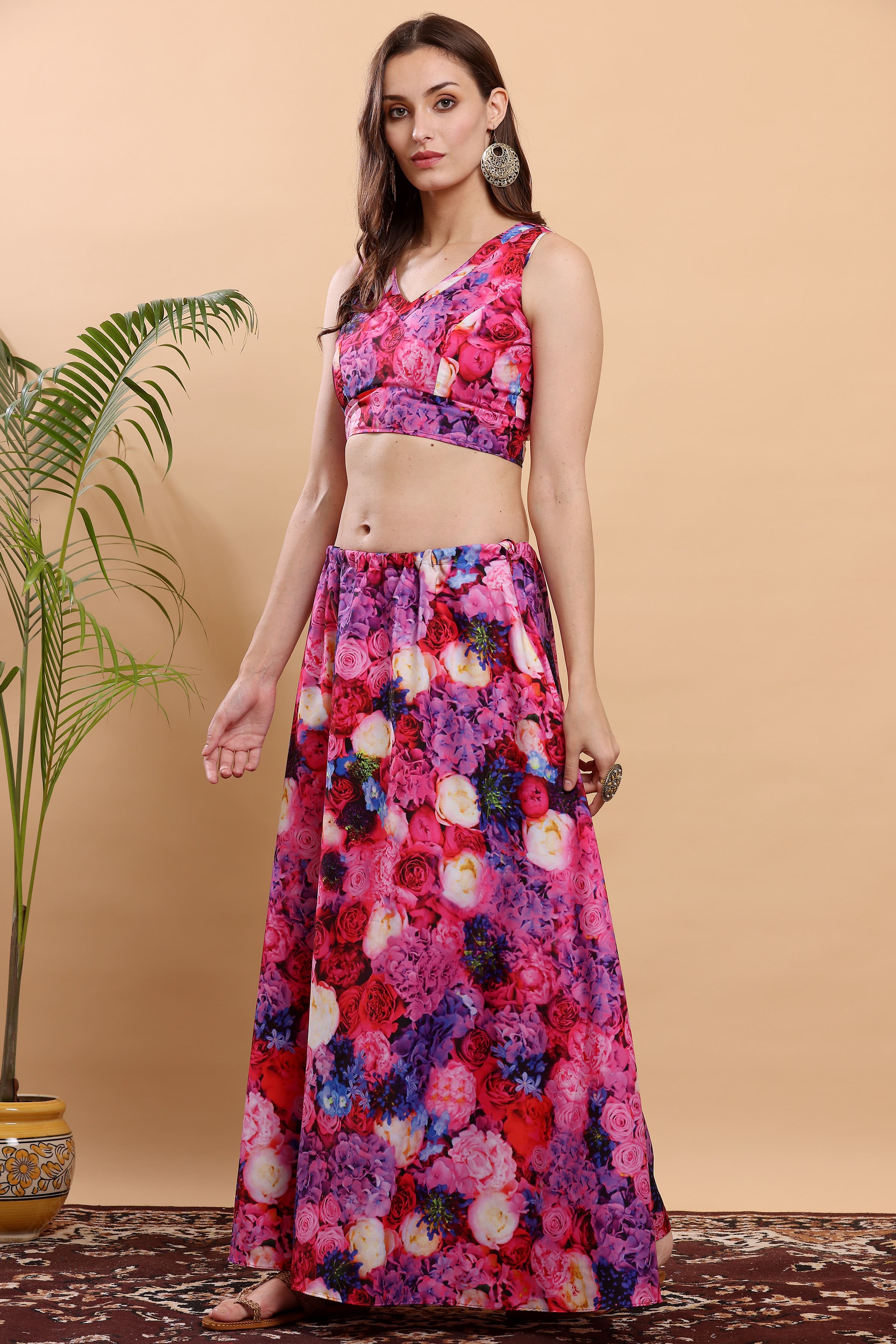 Kaanchie Nanggia Purple & Pink Printed Ready to Wear Lehenga & Choli (Set of 2)