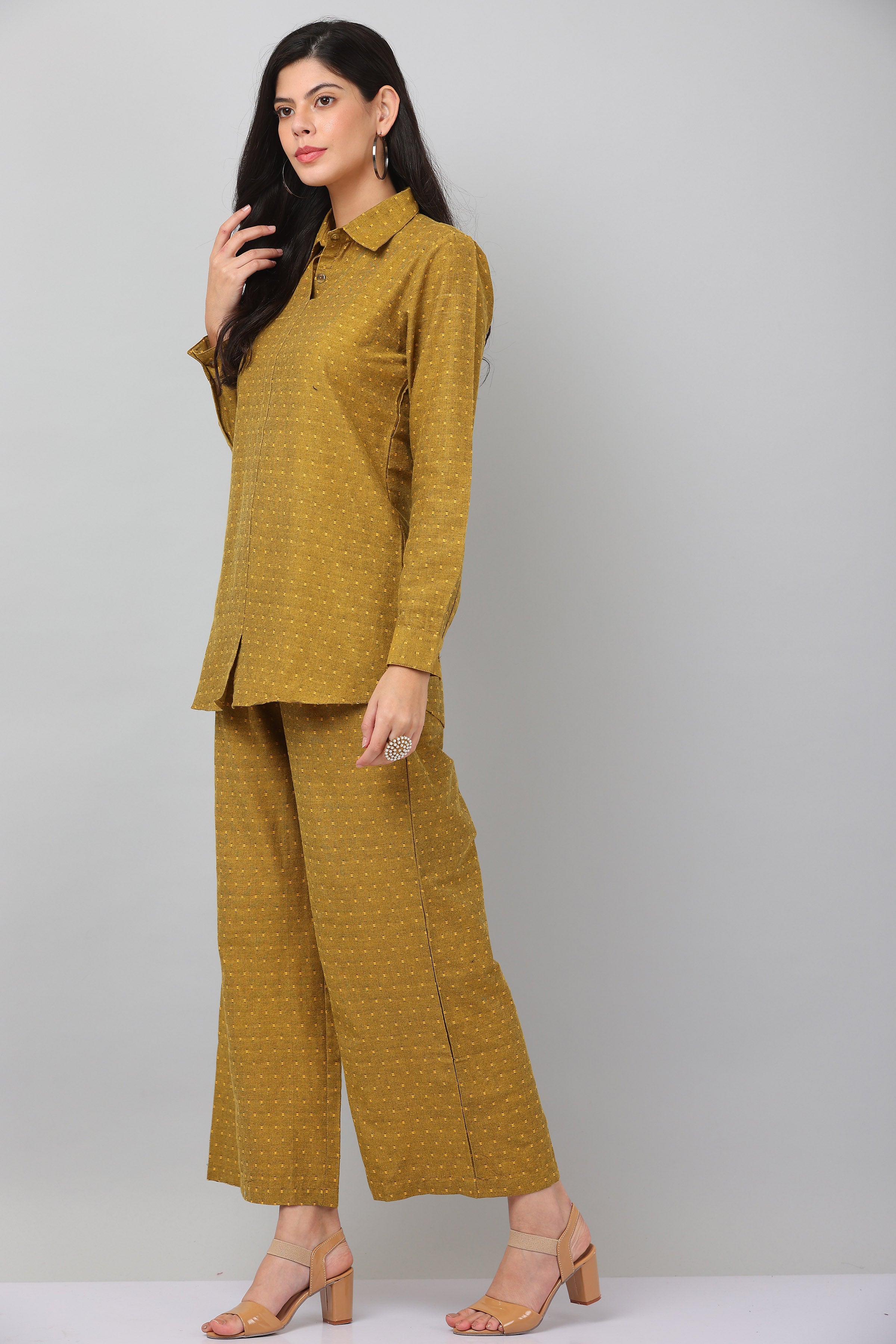 Kaanchie Nanggia Mustard Causal Wear Shirt & Pants (Set of 2)