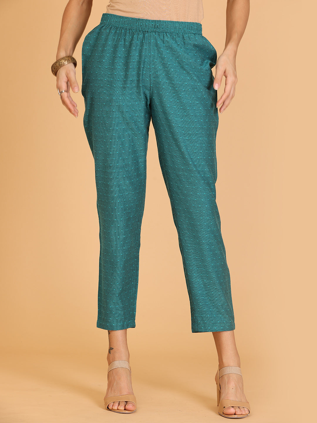 Kaanchie Nanggia Green Embroidered A-Line Kurta with Pant (Set of 2)