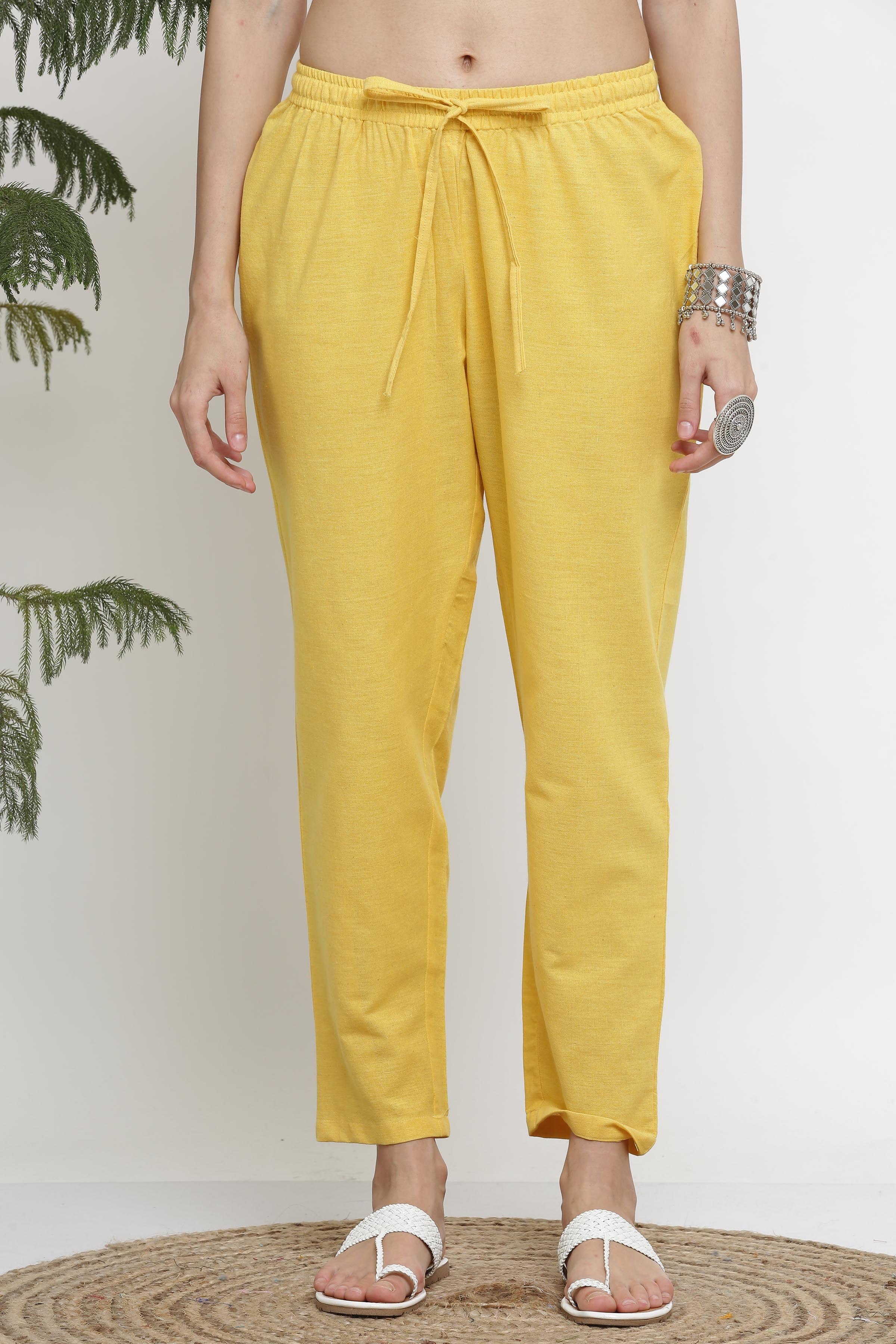 Kaanchie Nanggia Yellow Cotton Embroided Kurta Pant (Set of 2)