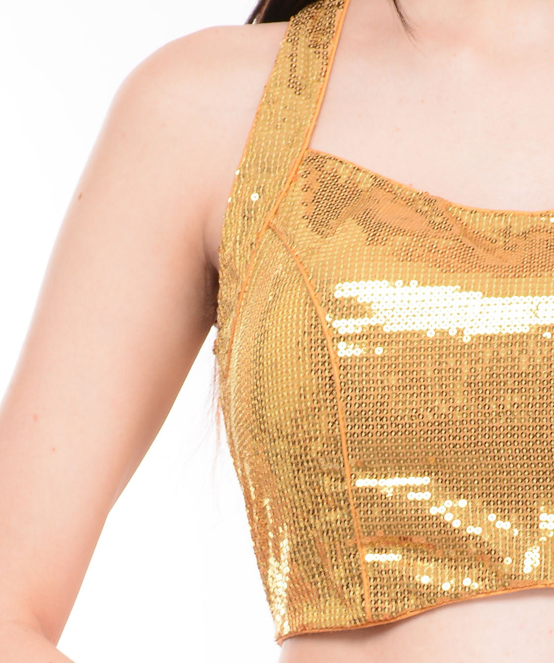 Kaanchie Nanggia Gold Sequence Halter Neck Blouse