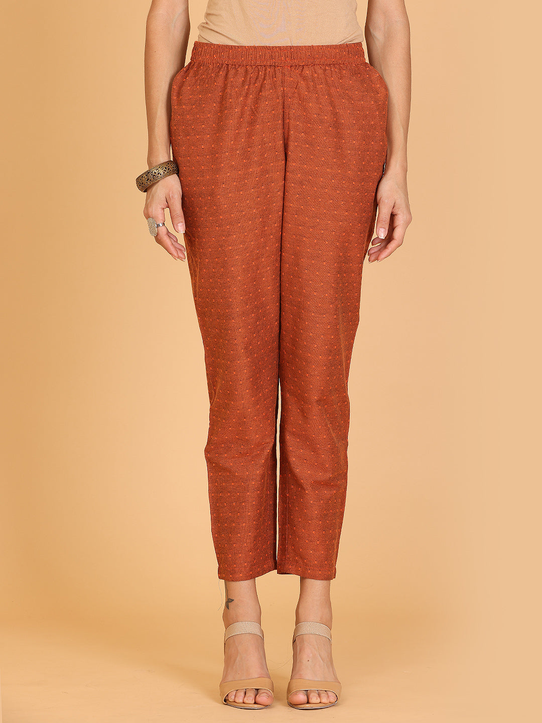 Kaanchie Nanggia Brown Embroidered A-Line Kurta with Pant (Set of 2)