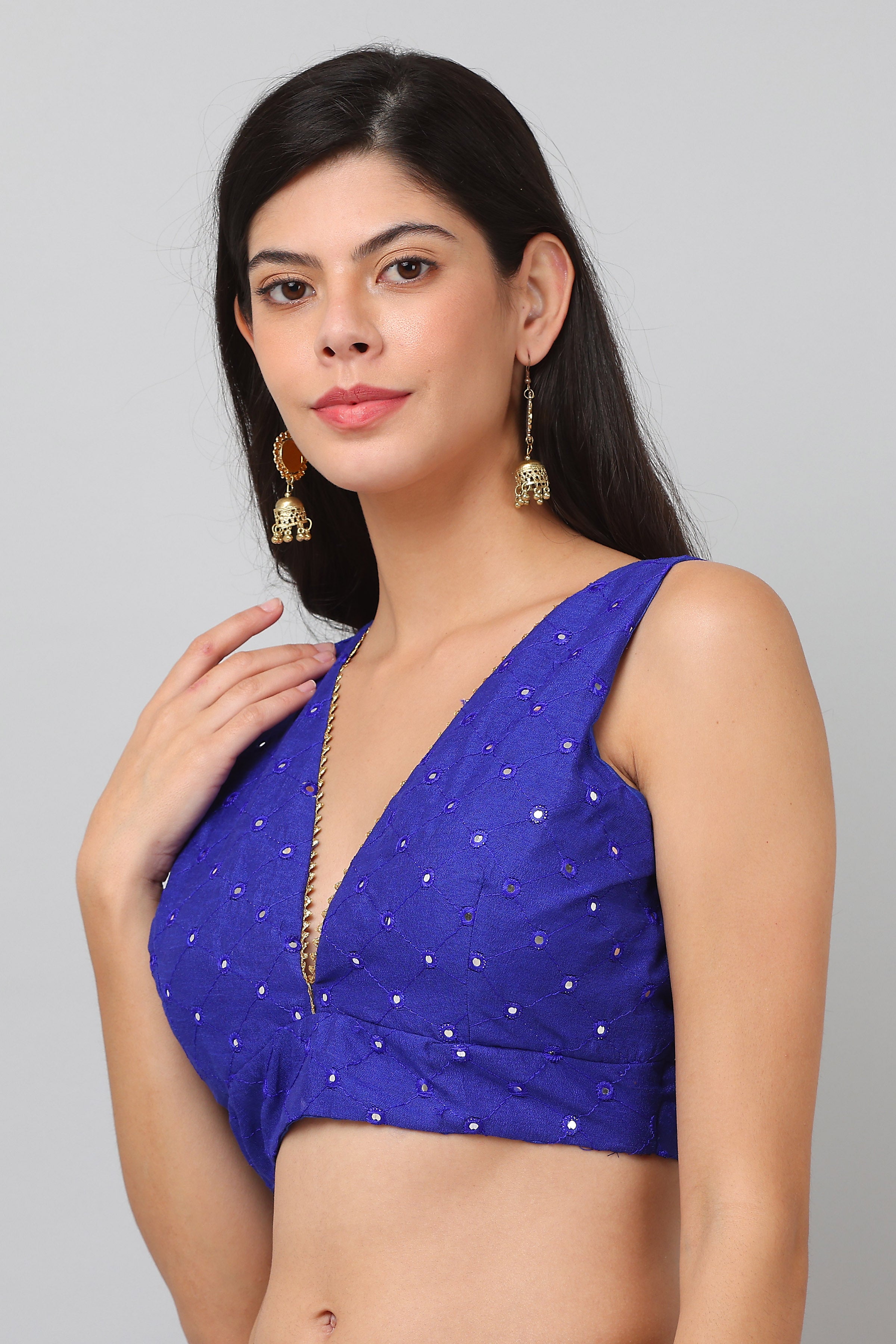 Kaanchie Nanggia Blue Mirror Work Blouse