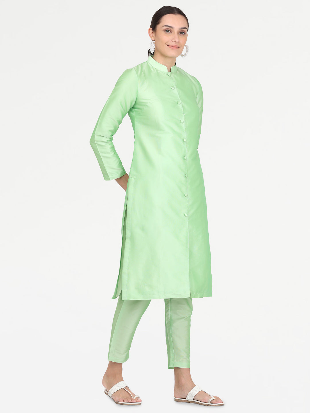 Kaanchie Nanggia Green Taffeta Kurta with Pant (Set of 2)