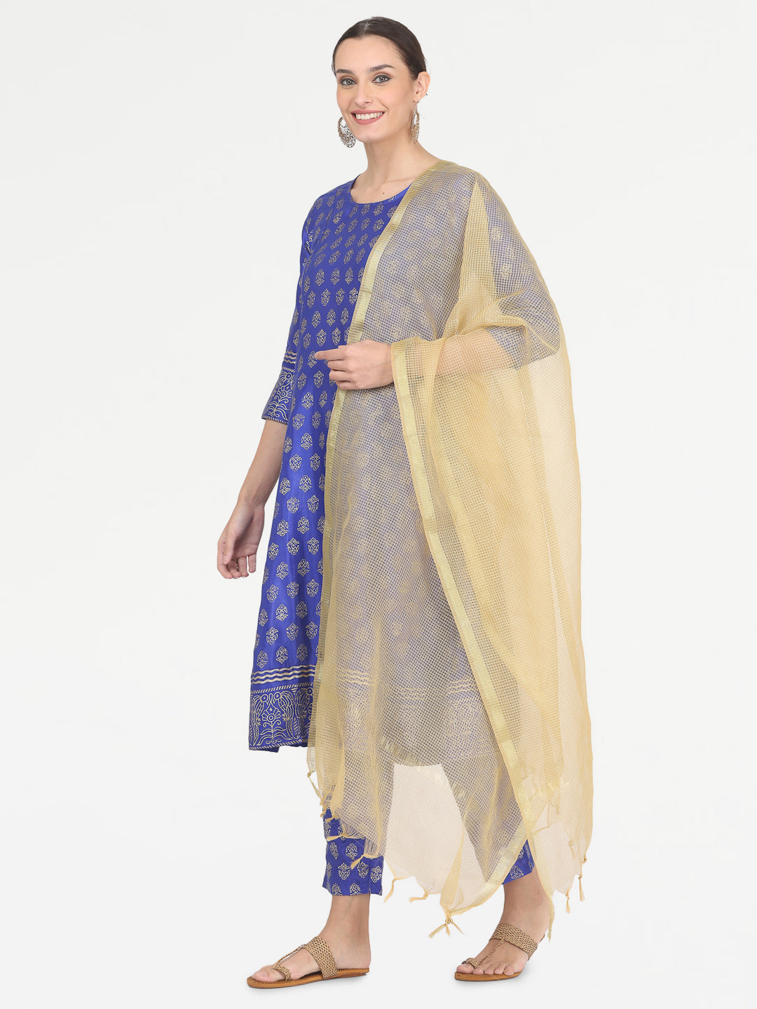 Kaanchie Nanggia Blue Printed Kurta Pant with Dupatta (Set of 3)