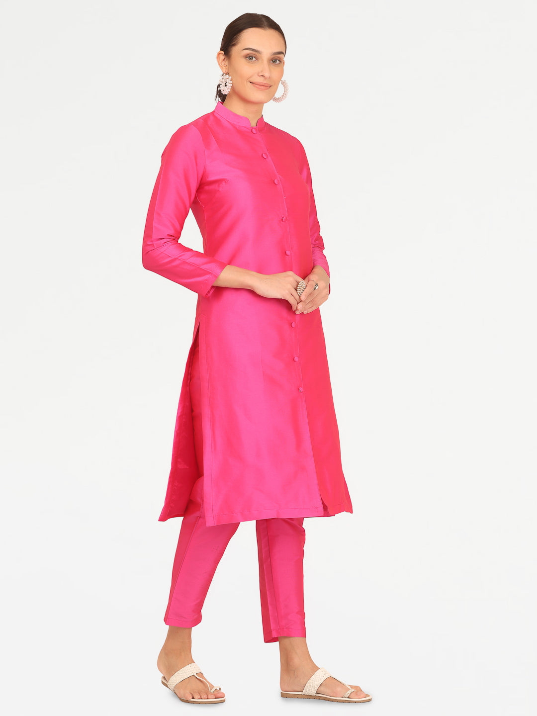 Kaanchie Nanggia Pink Taffeta Kurta with Pant (Set of 2)