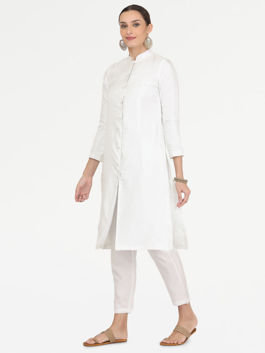 Kaanchie Nanggia White Taffeta Kurta with Pant (Set of 2)