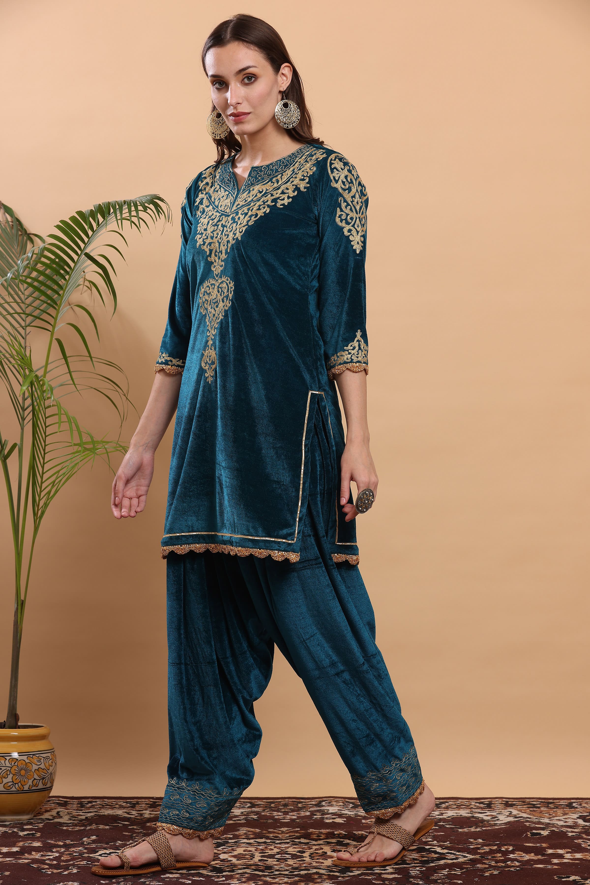 Kaanchie Nanggia Teal Green Embroidered Kurta Salwar (Set of 2)