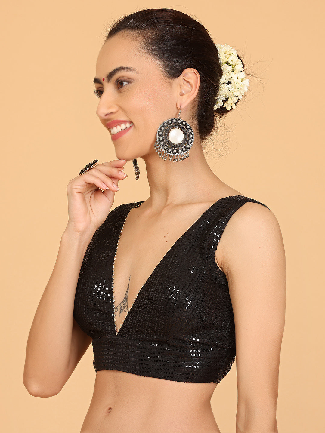 Kaanchie Nanggia Black Sequence and Gota Work Blouse