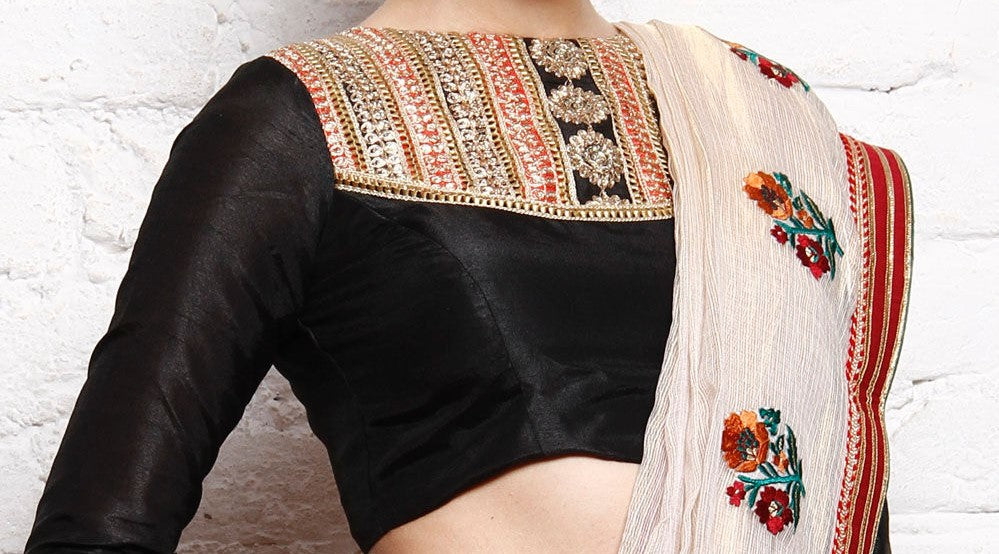 Kaanchie Nanggia Black Silk Embroidered Blouse