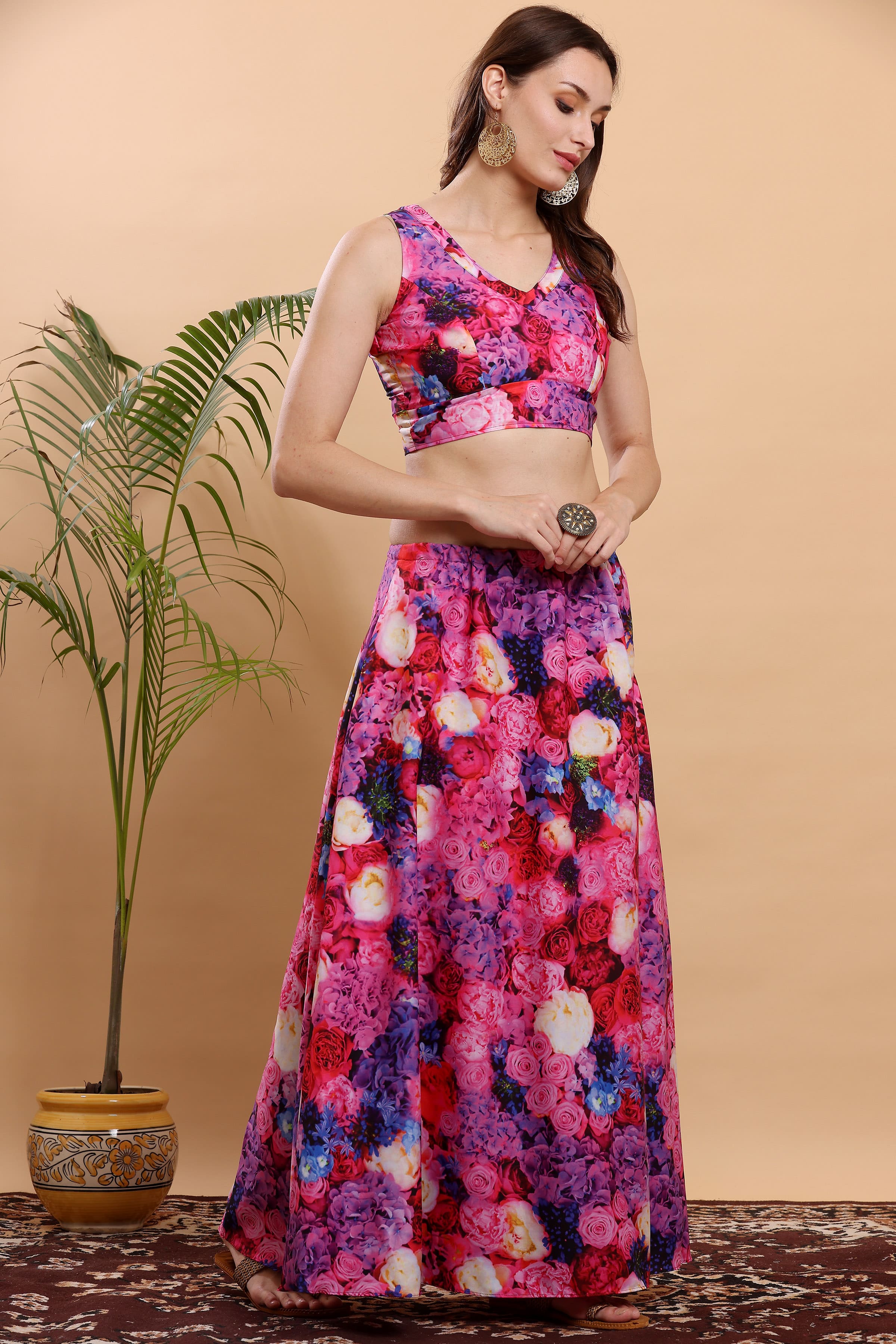 Kaanchie Nanggia Purple & Pink Printed Ready to Wear Lehenga & Choli (Set of 2)