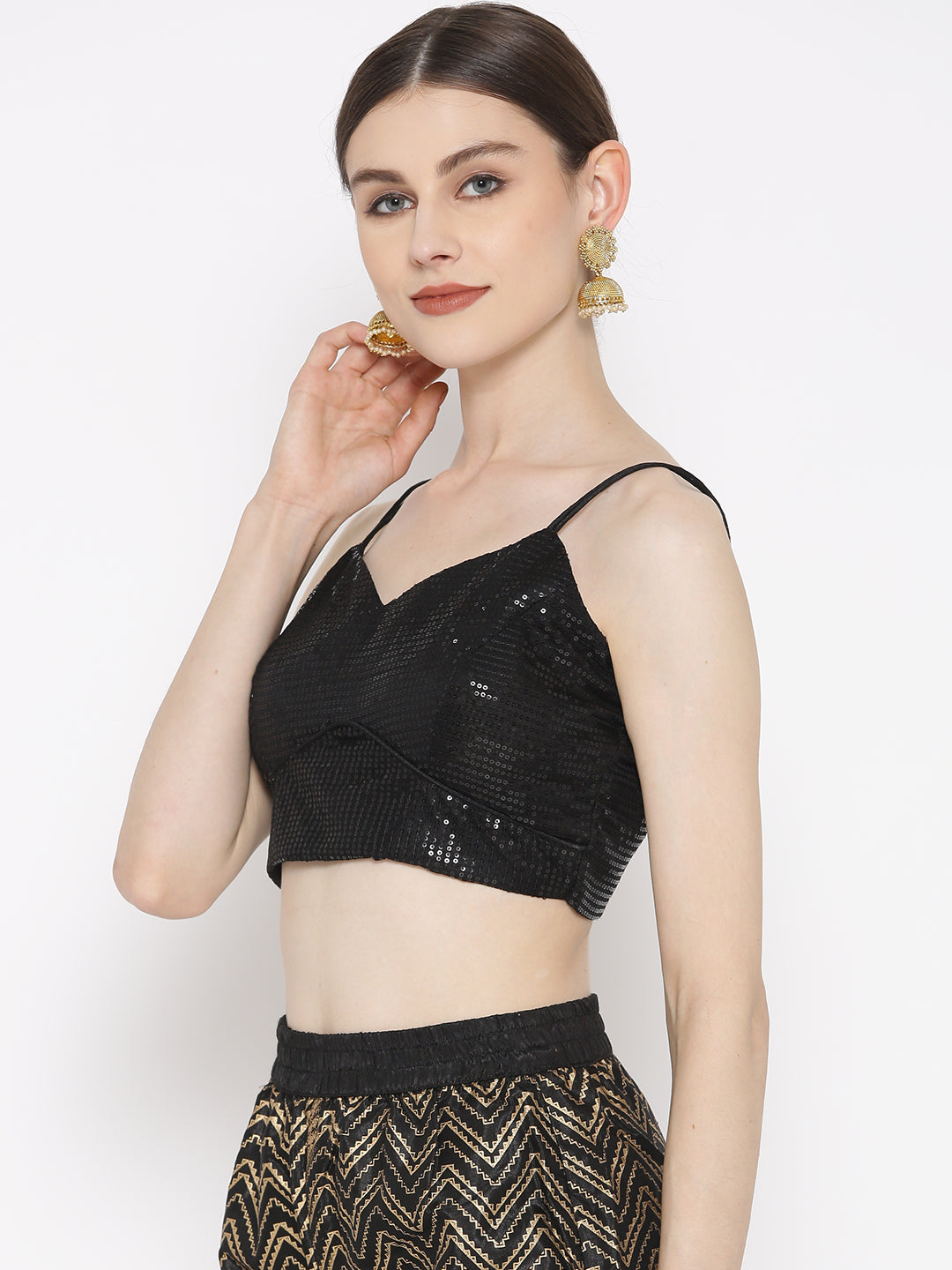 Kaanchie Nanggia Black Sequence Strap Blouse