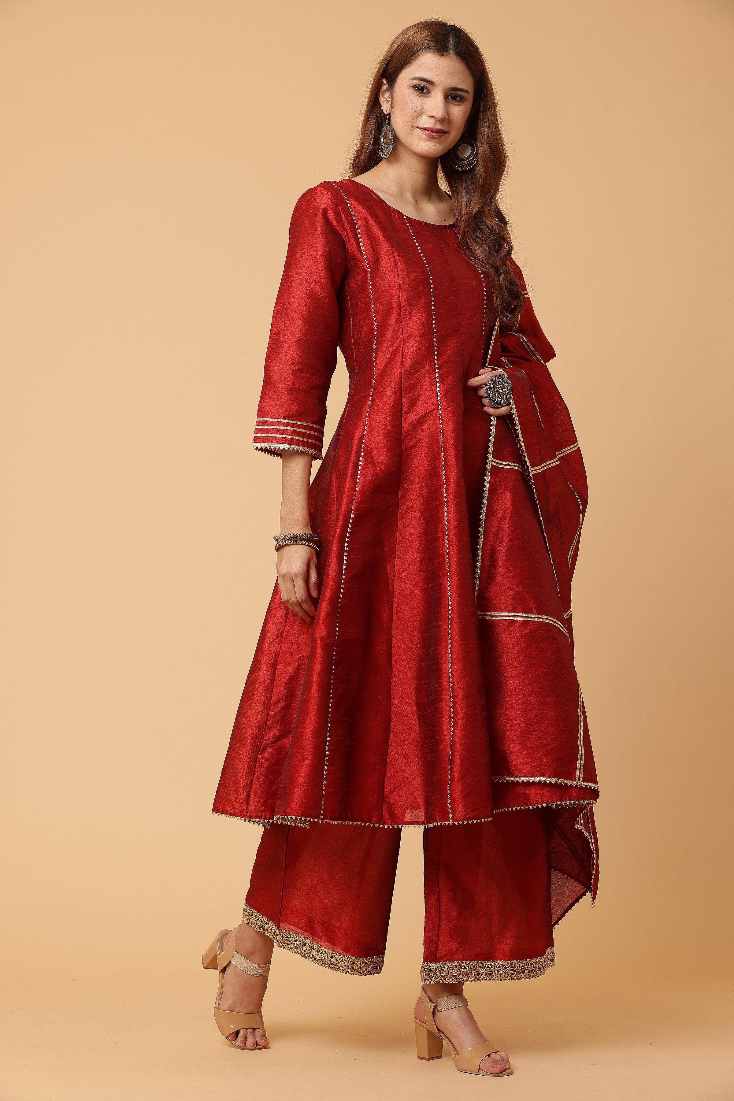 Kaanchie Nanggia Maroon kalidar kurta pallazo with dupatta