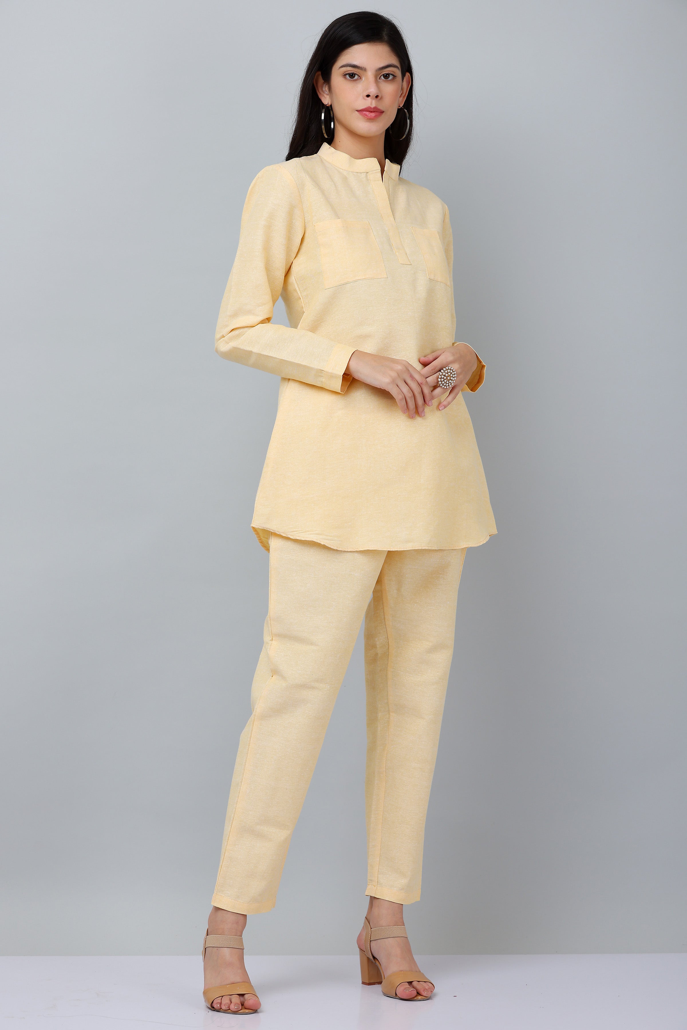 Kaanchie Nanggia Yellow Causal Wear Shirt & Pants (Set of 2)