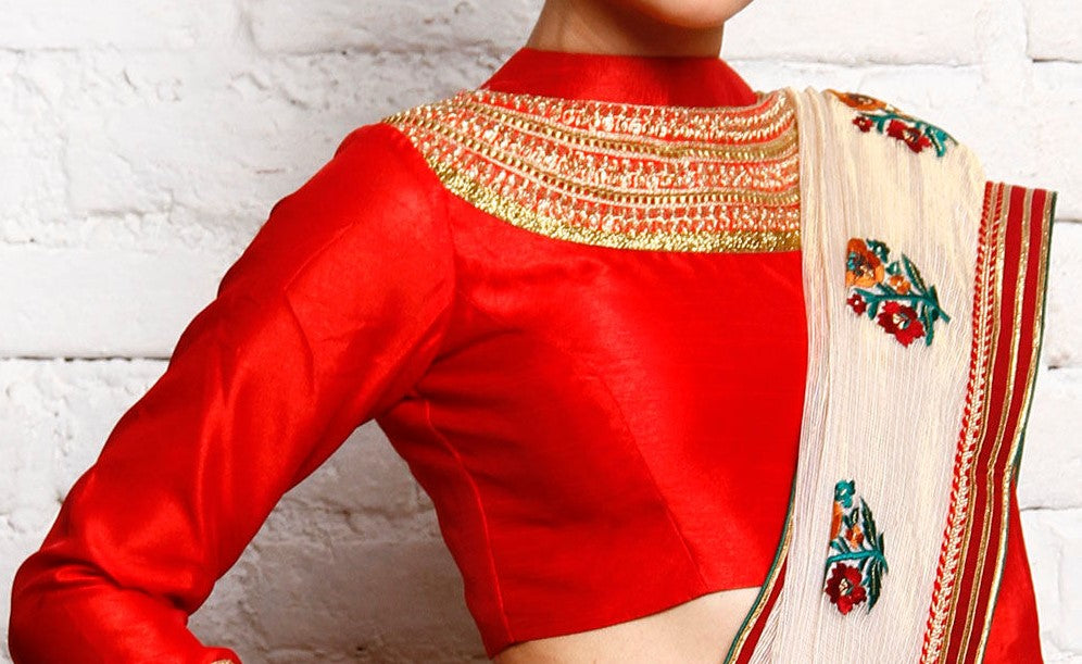 Kaanchie Nanggia Red Silk Embroidered Blouse