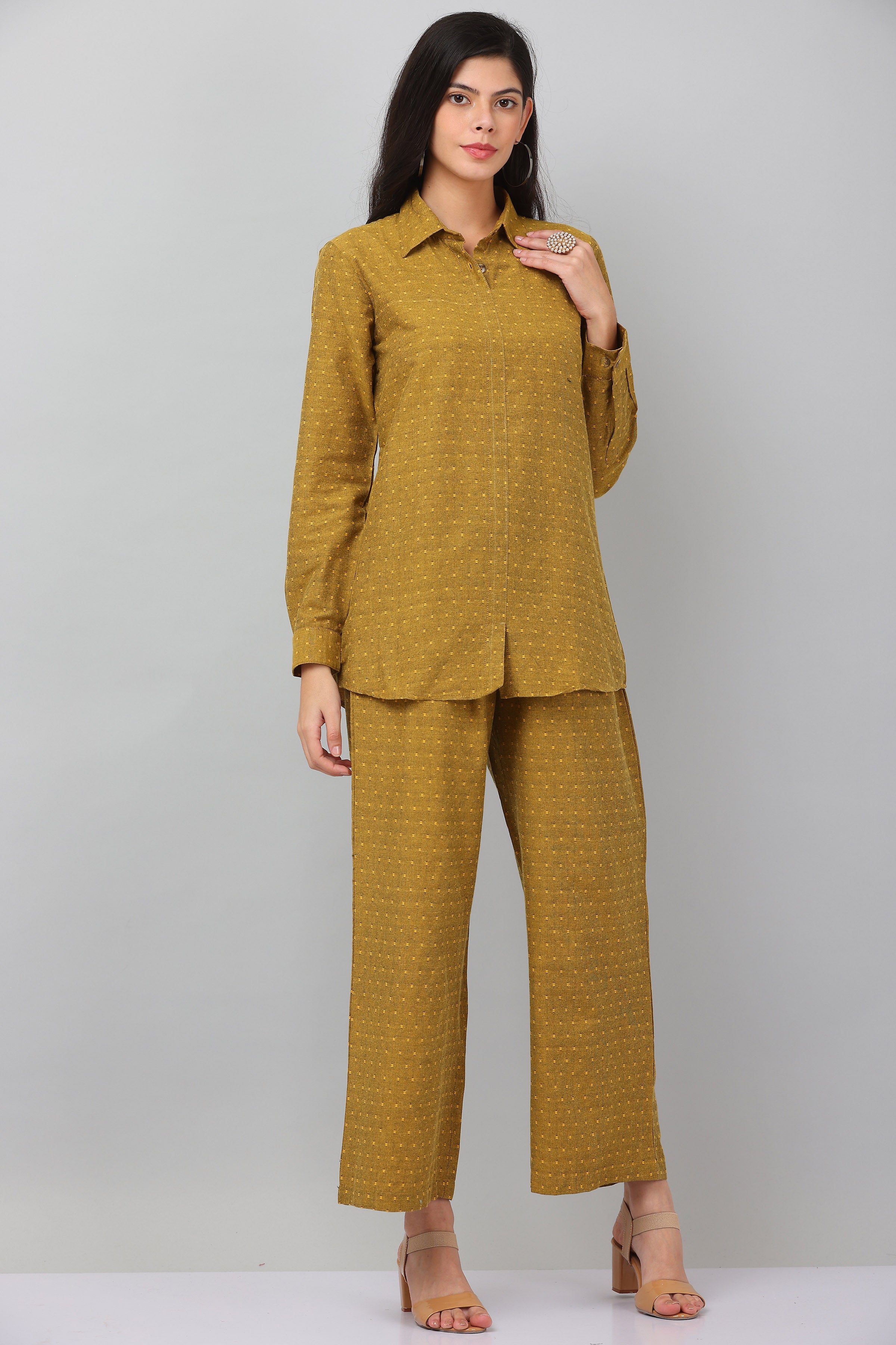 Kaanchie Nanggia Mustard Causal Wear Shirt & Pants (Set of 2)