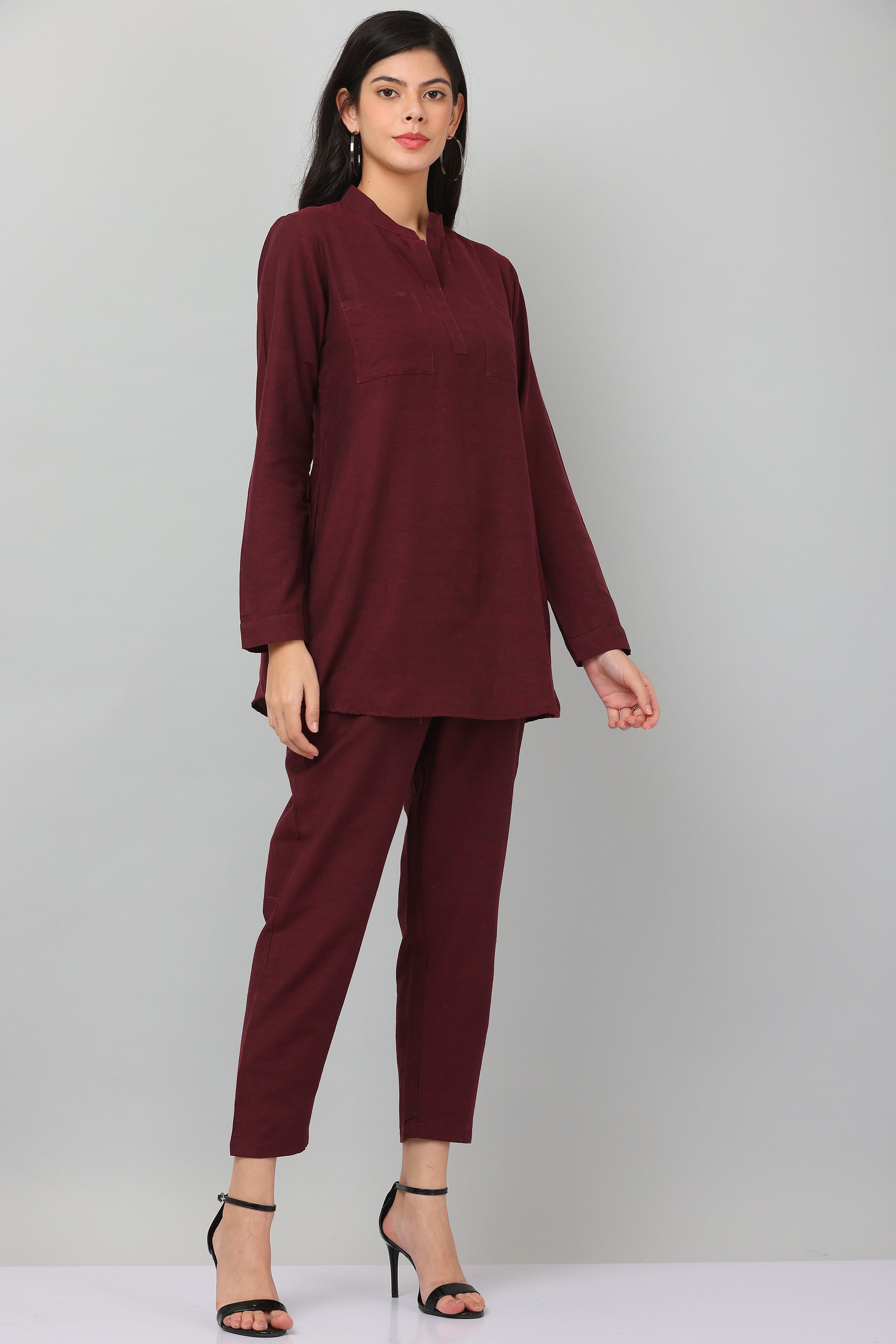 Kaanchie Nanggia Maroon Causal Wear Shirt & Pants (Set of 2)
