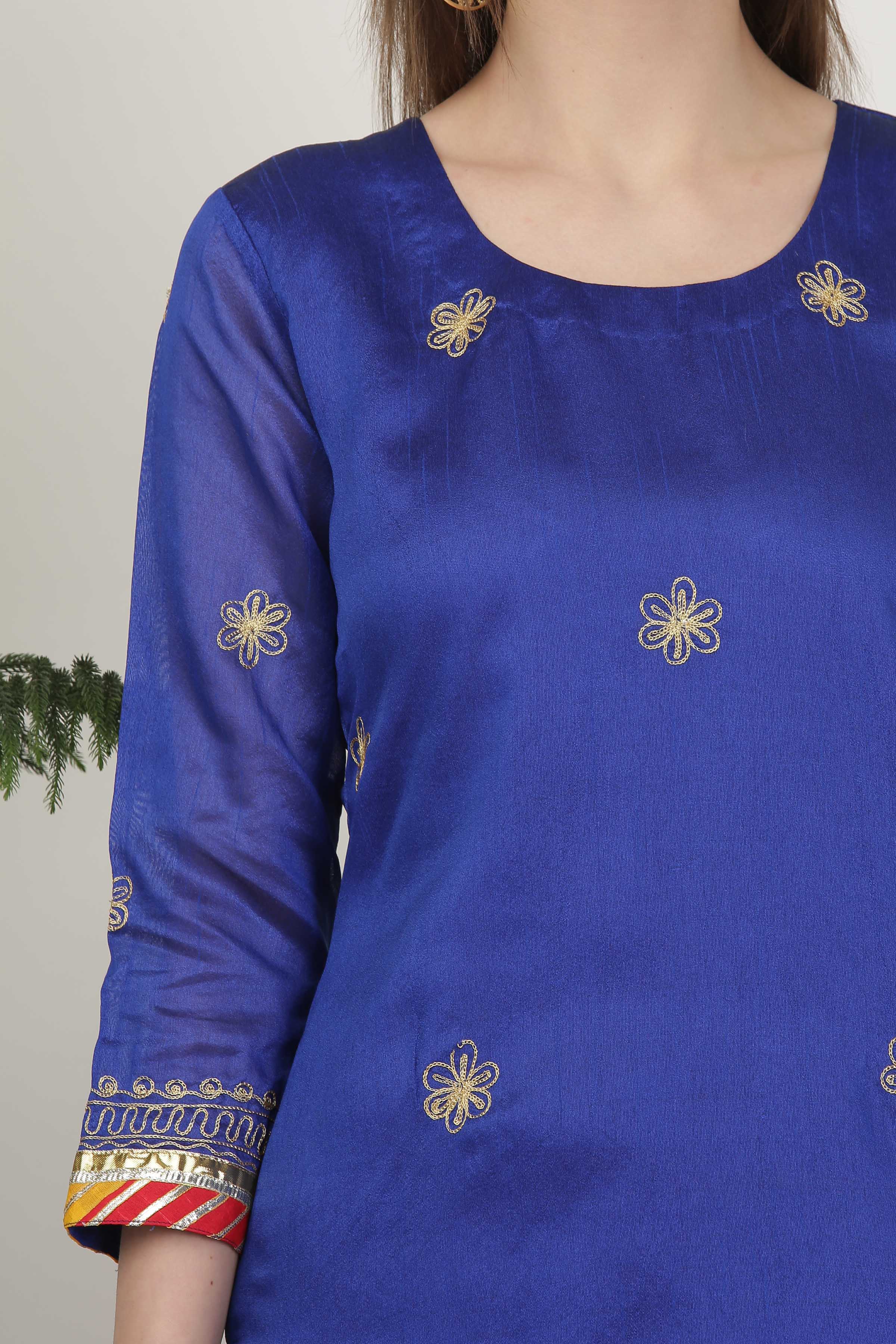 Kaanchie Nanggia Blue Embroidered Ready to Wear Lehenga & Kurta With Dupatta (Set of 3)