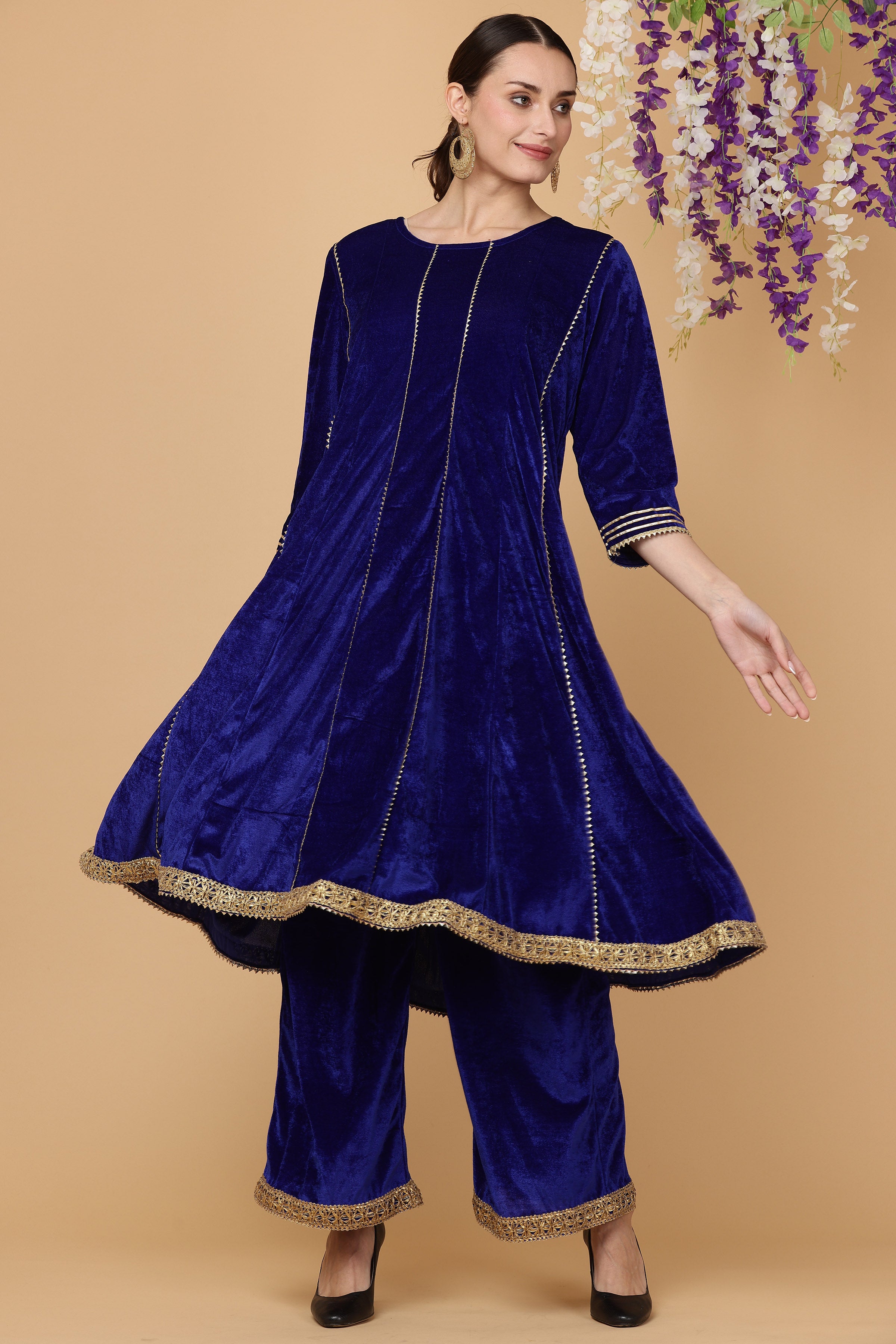 Kaanchie Nanggia Royal Blue kalidar kurta pallazo with dupatta