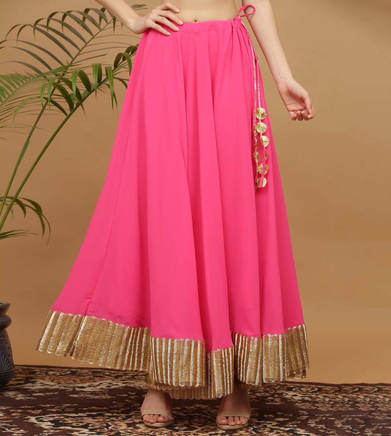 Kaanchie Nanggia Pink Georgette Kurta with Skirt & Dupatta (Set of 3)