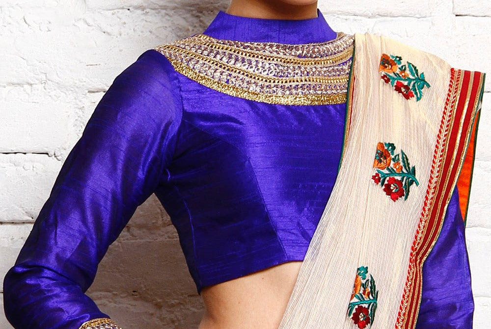 Kaanchie Nanggia Royal Blue Silk Embroidered Blouse