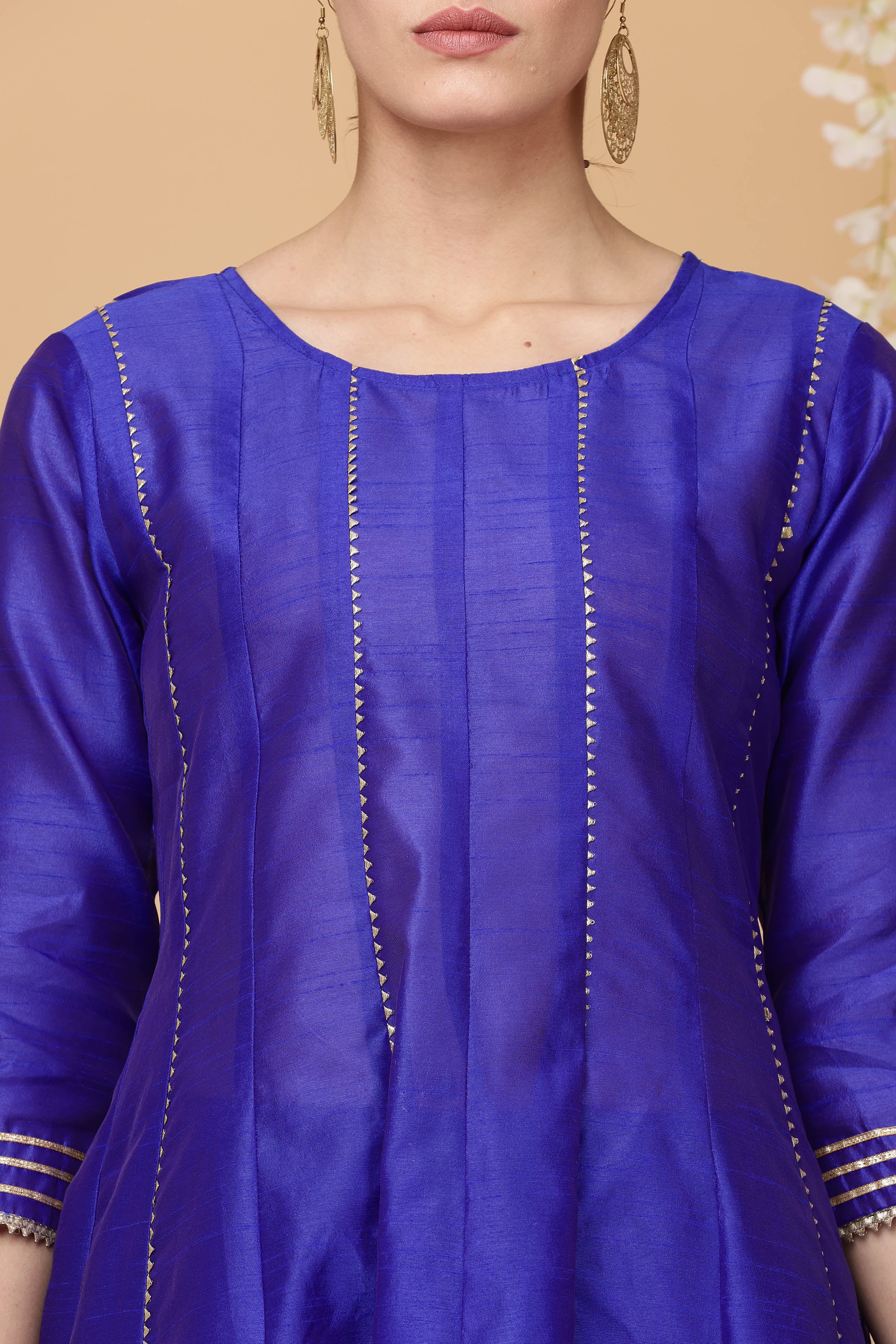 Kaanchie Nanggia Royal Blue Kalidar Kurta Palazzo with Dupatta (Set of 3)