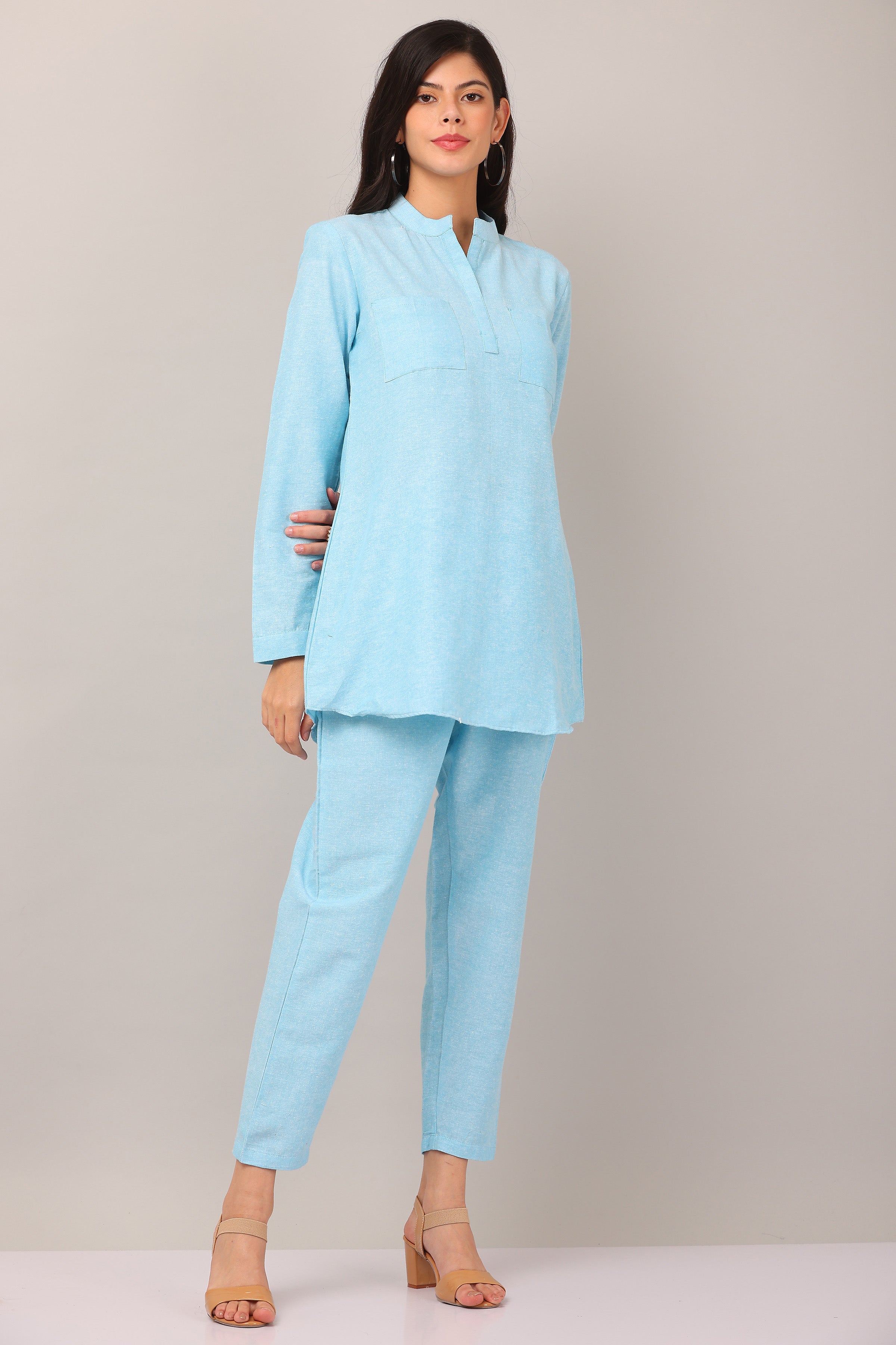 Kaanchie Nanggia Turquoise Causal Wear Shirt & Pants (Set of 2)