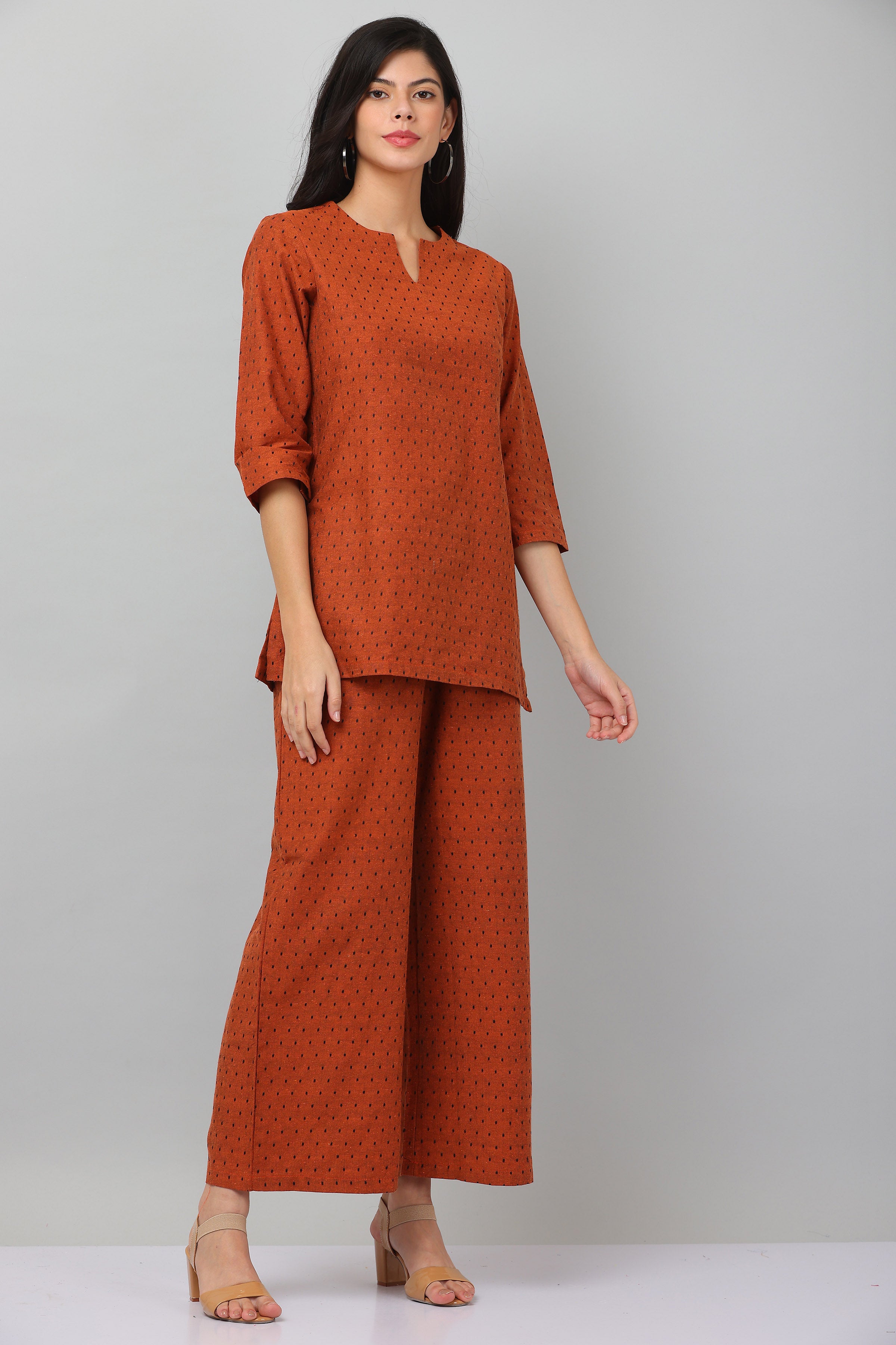 Kaanchie Nanggia Lite Brown Causal Wear Short Kurta & Pants (Set of 2)