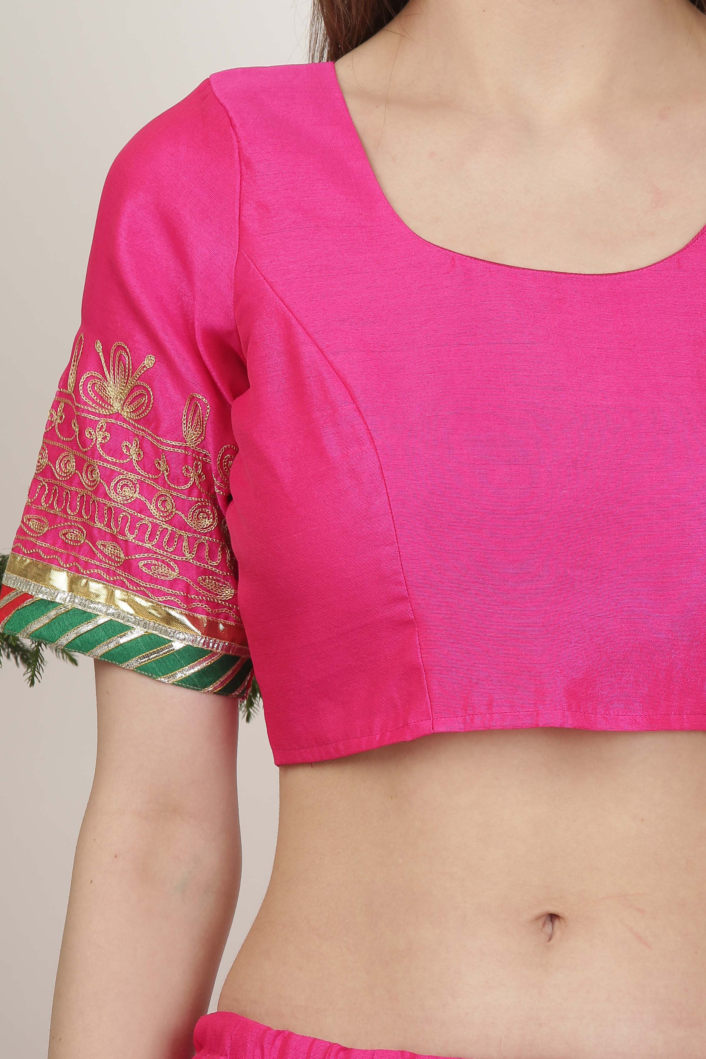 Kaanchie Nanggia Thread Work Silk Ready to Wear Lehenga & Blouse With Dupatta (Set of 3)