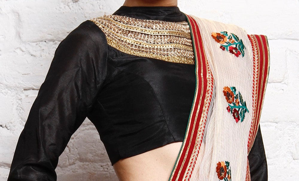 Kaanchie Nanggia Black Blue Silk Embroidered Blouse