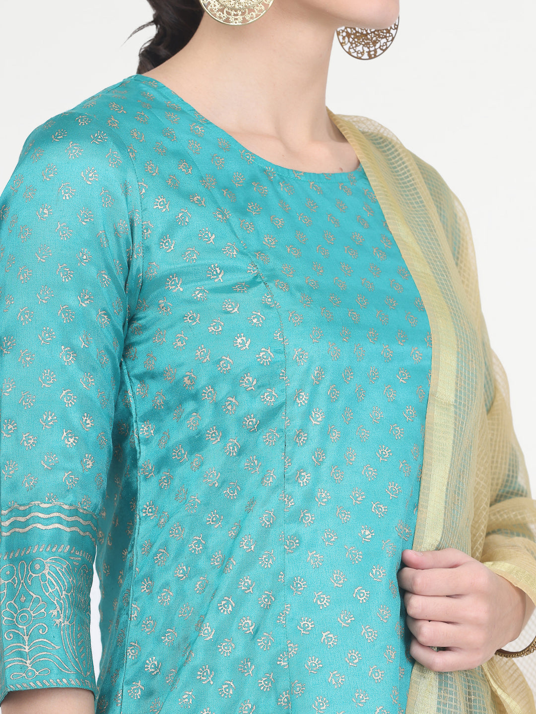 Kaanchie Nanggia Green Printed Kurta Pant with Dupatta (Set of 3)