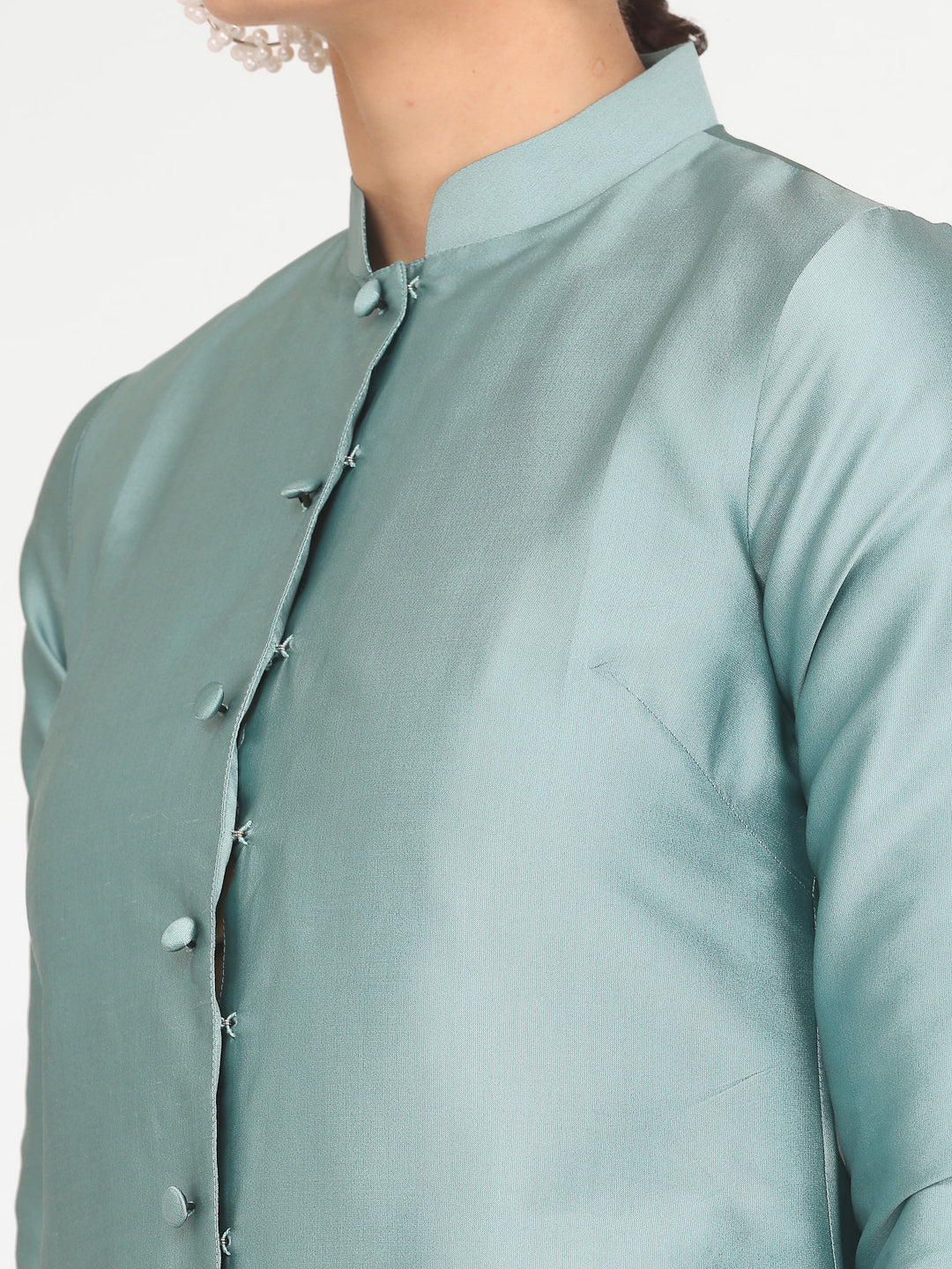 Kaanchie Nanggia Blue Taffeta Kurta with Pant (Set of 2)