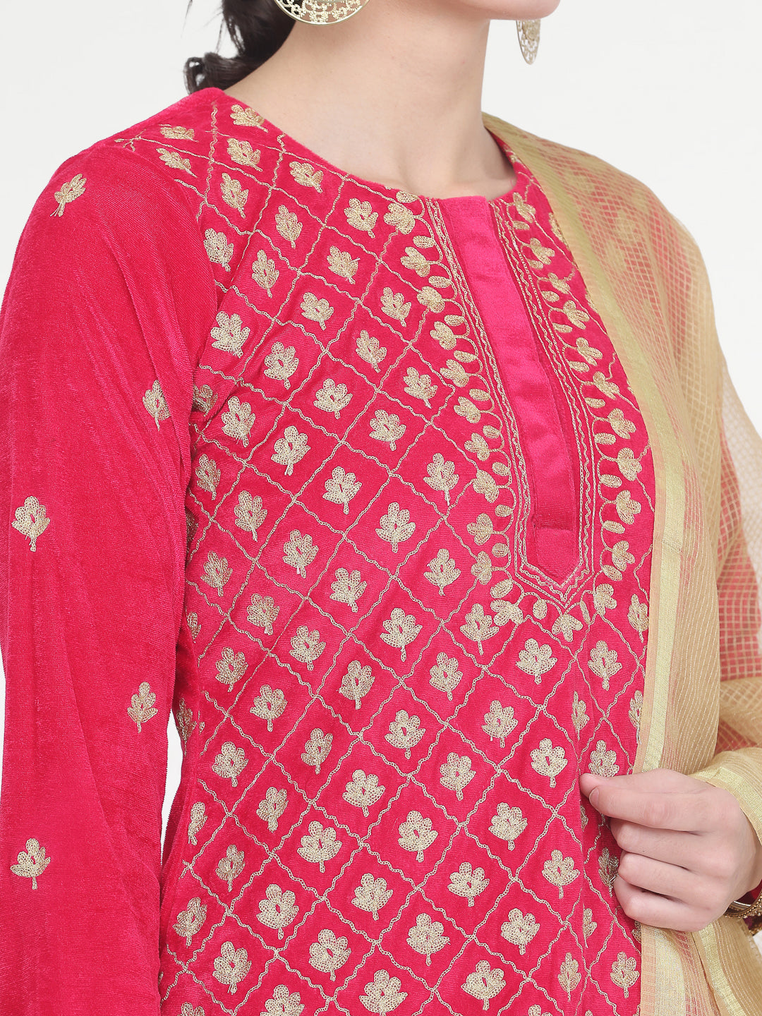 Kaanchie Nanggia Pink Embroidered Kurta Skirt with Chanderi Dupatta (Set of 3)