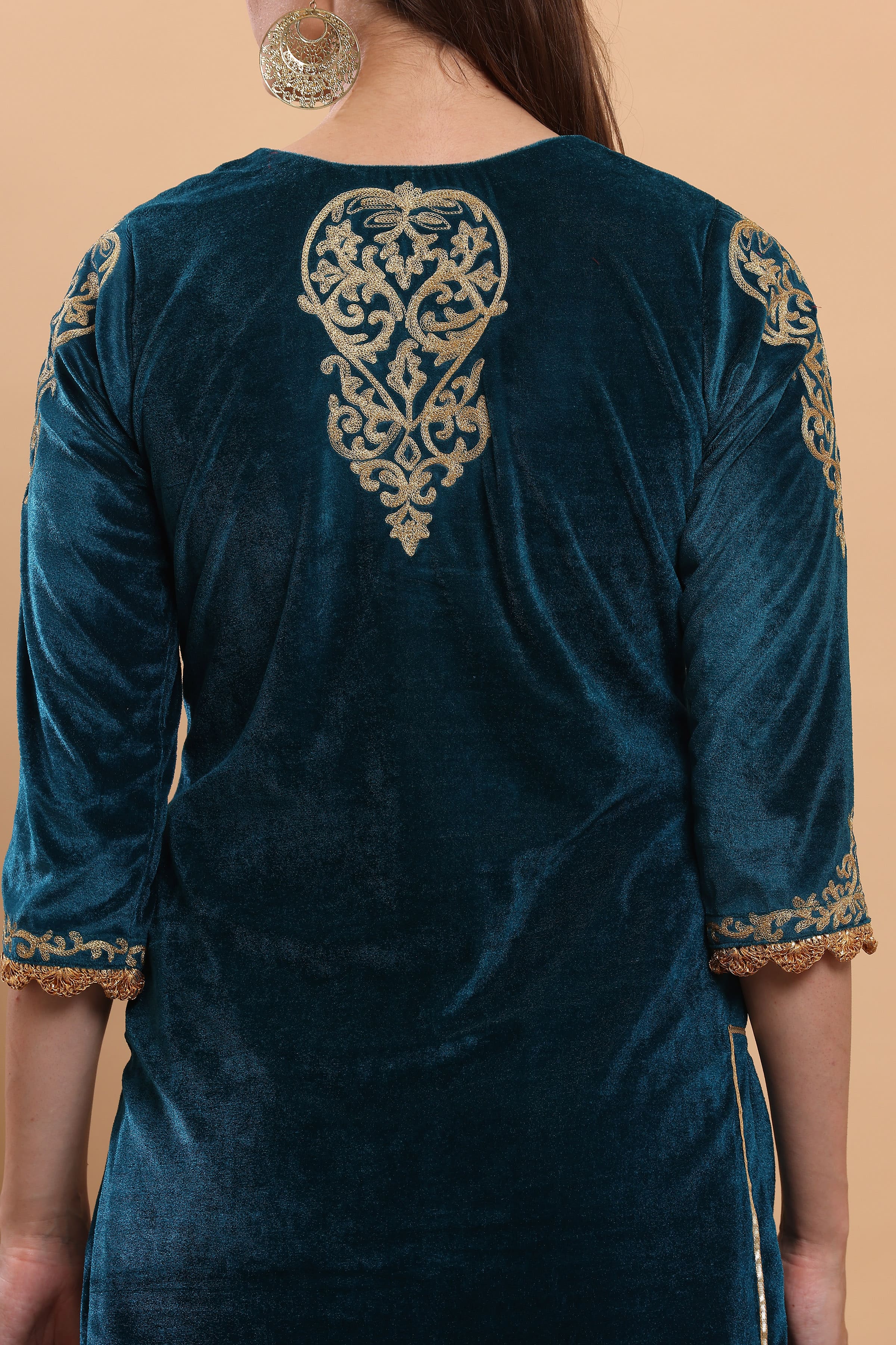 Kaanchie Nanggia Teal Green Embroidered Kurta Lehenga (Set of 2)