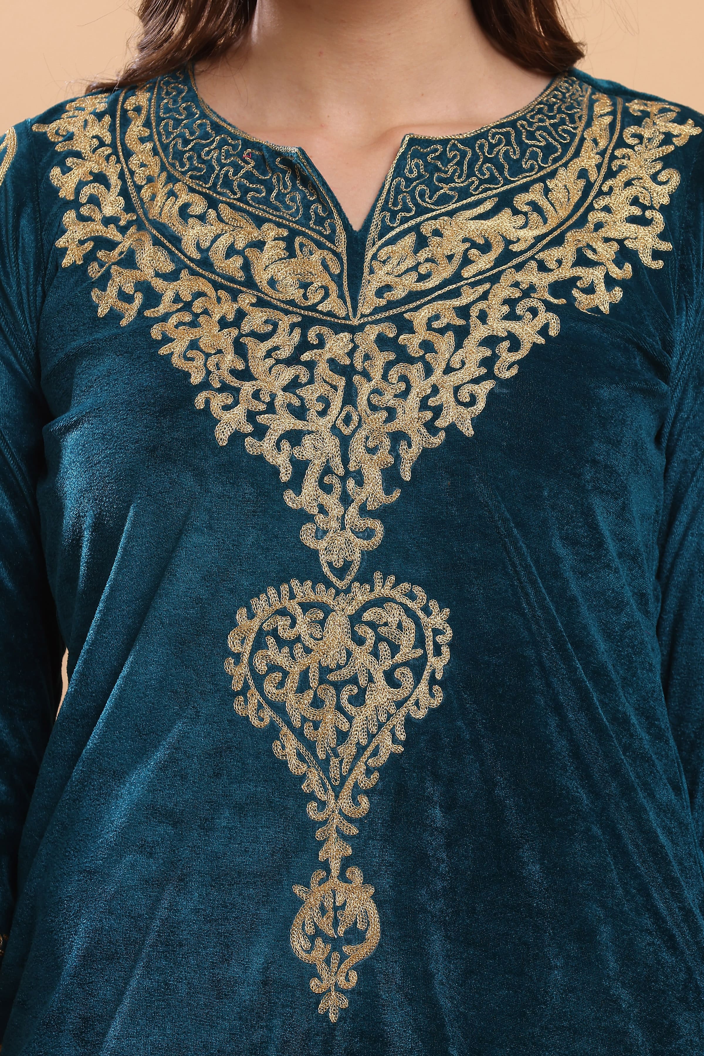 Kaanchie Nanggia Teal Green Embroidered Kurta Lehenga (Set of 2)