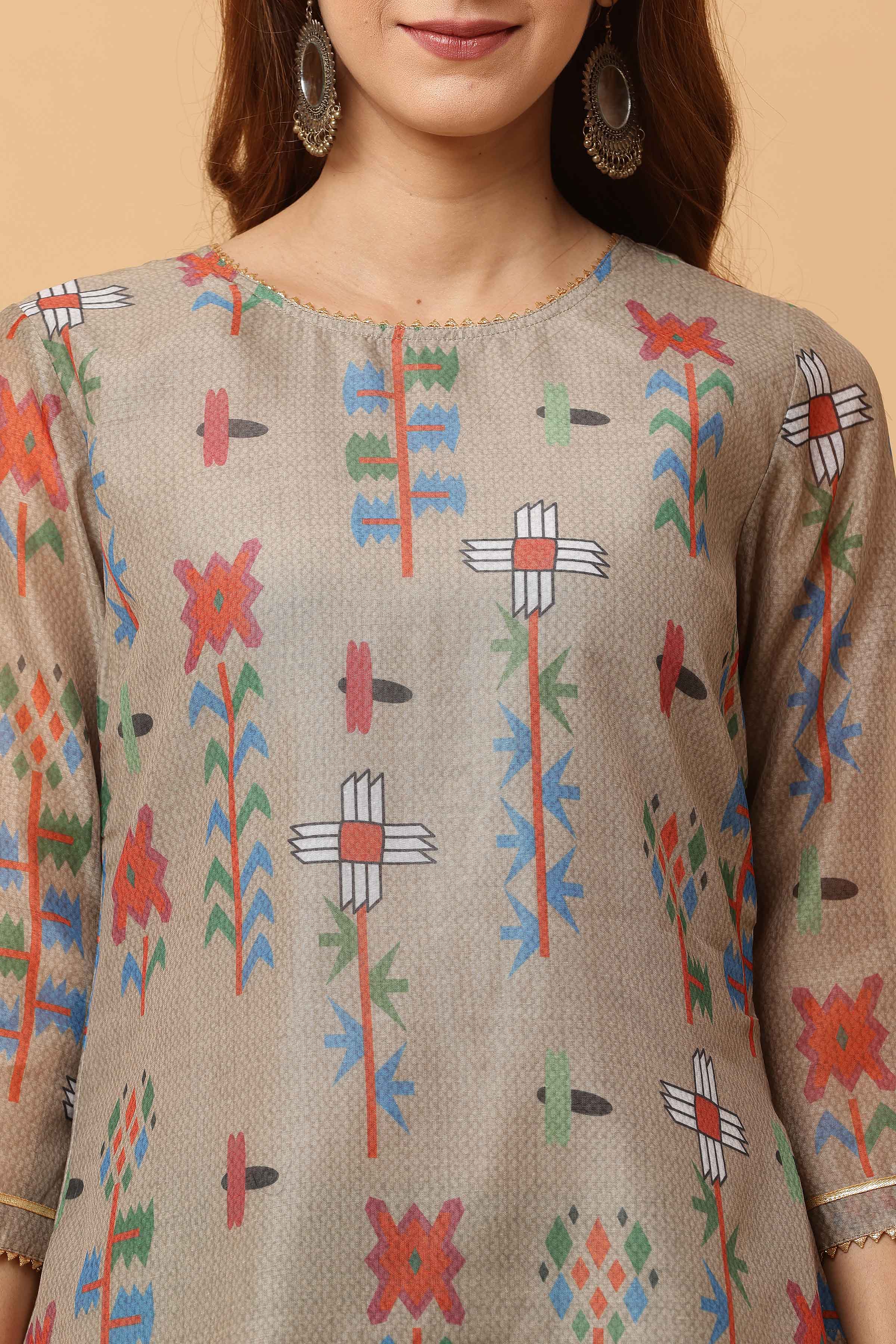 Kaanchie Nanggia Grey Digital Printed Kurta Legging with Dupatta (Set of 3)