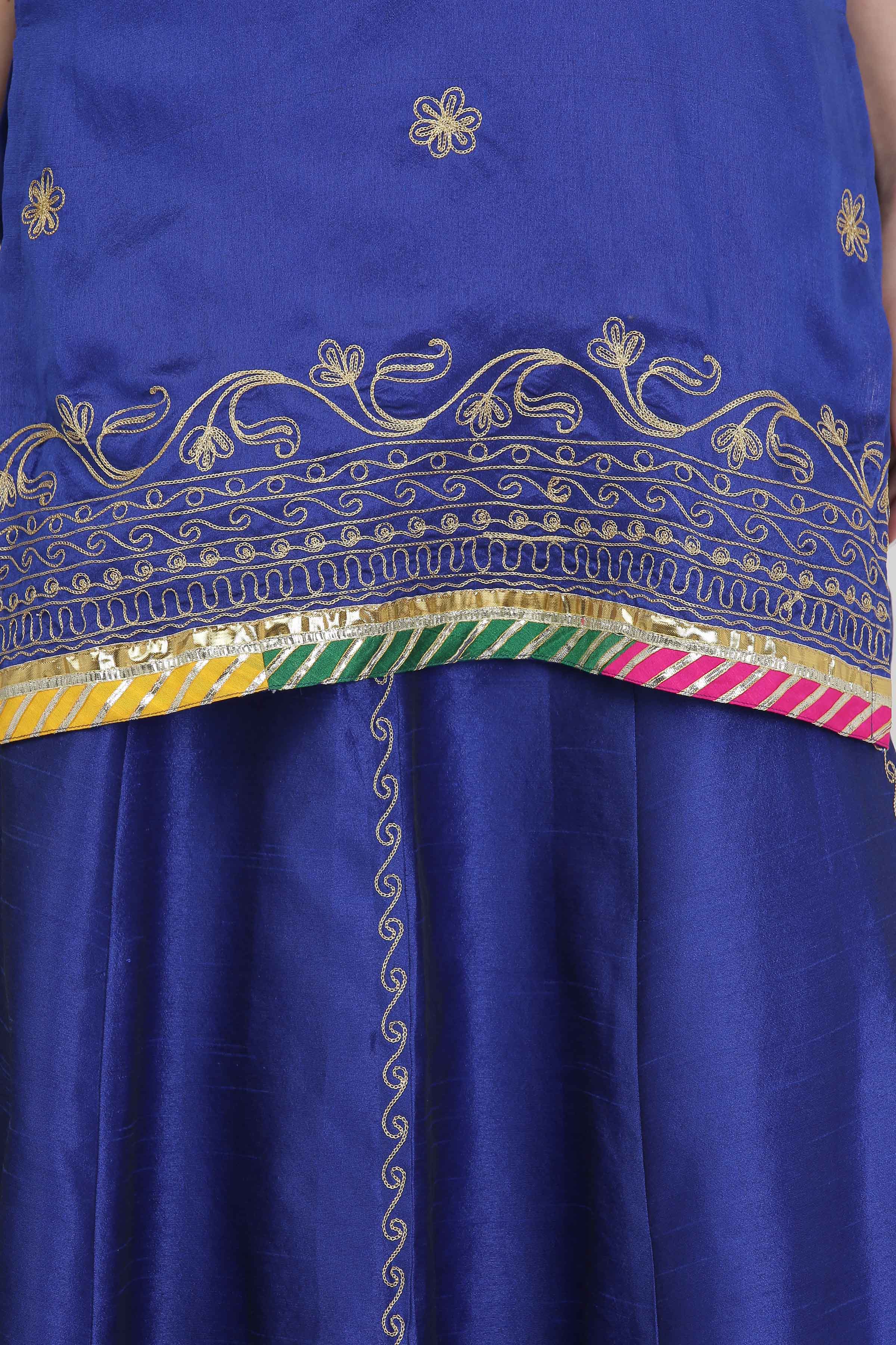 Kaanchie Nanggia Blue Embroidered Ready to Wear Lehenga & Kurta With Dupatta (Set of 3)