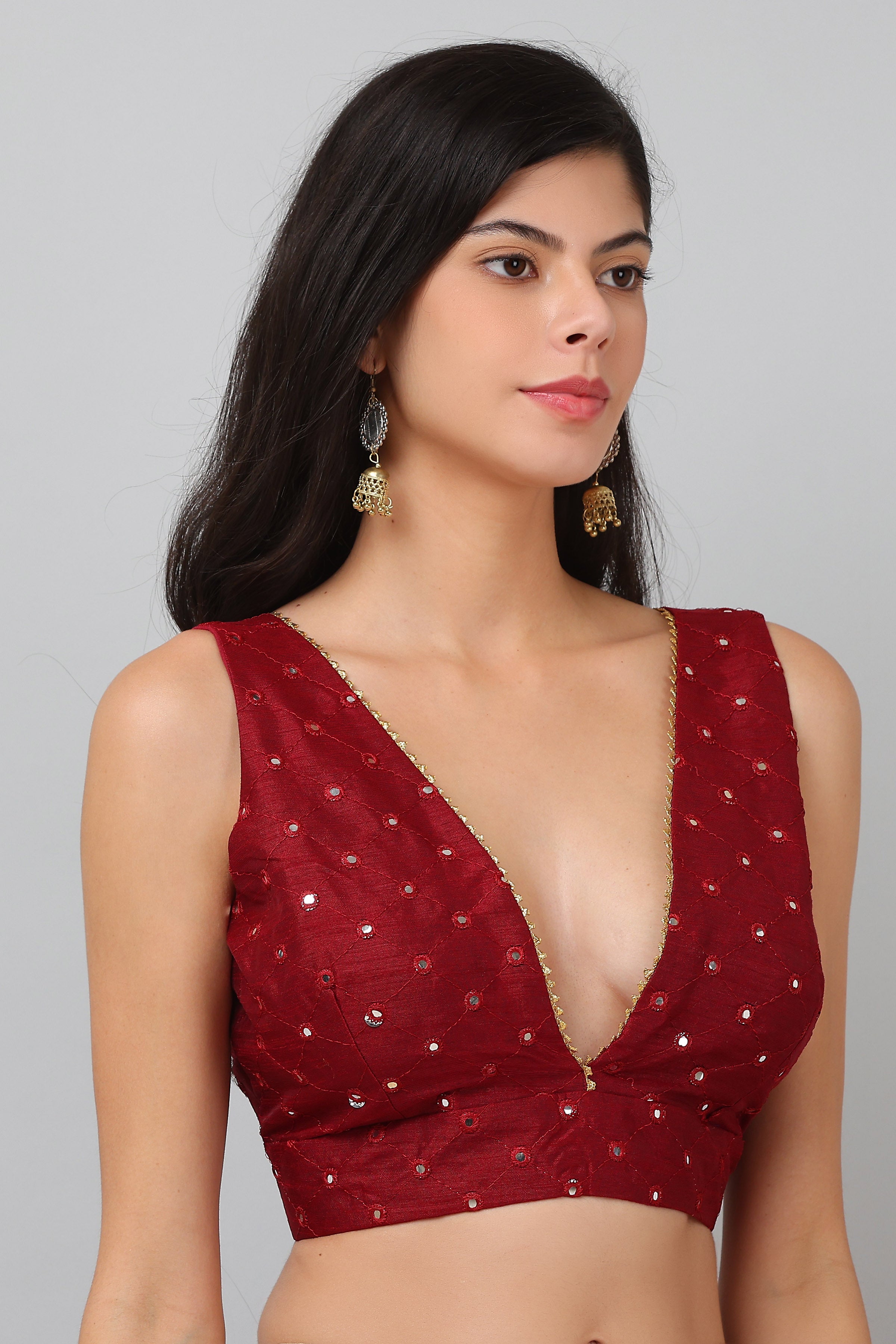 Kaanchie Nanggia Maroon Mirror Work Blouse