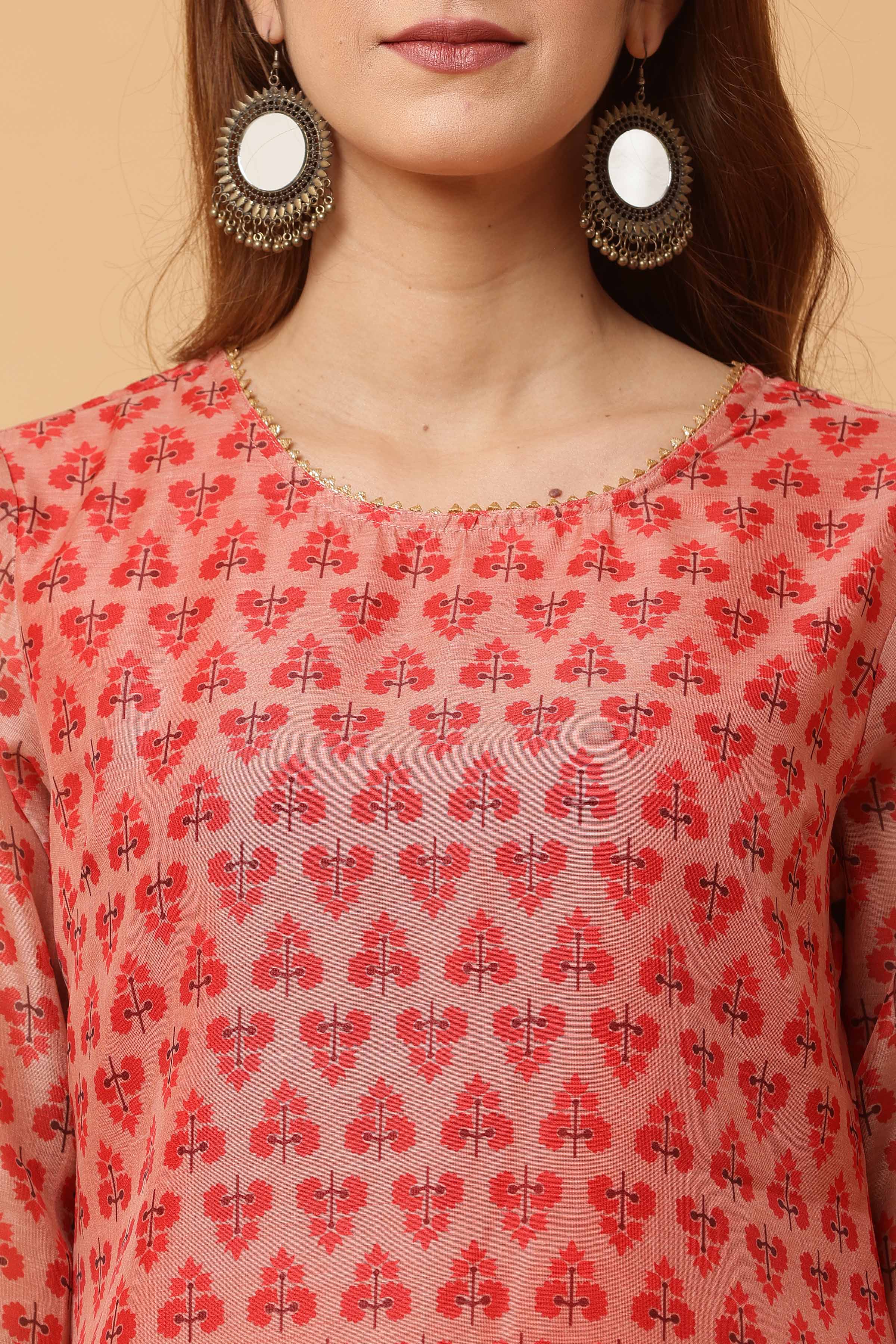 Kaanchie Nanggia Peach Digital Printed Kurta Legging with Dupatta (Set of 3)