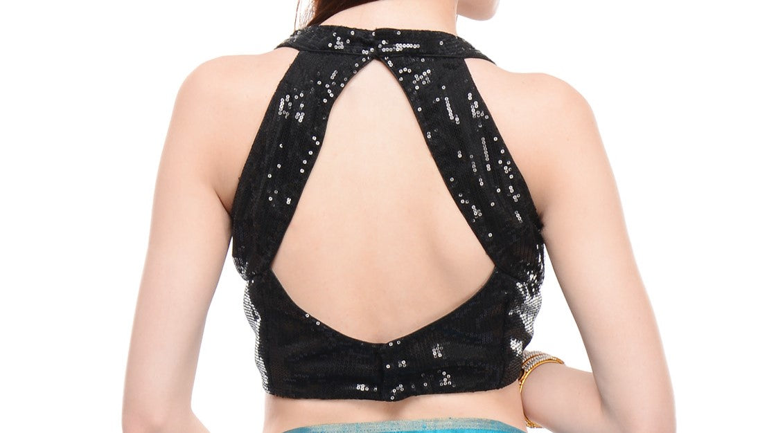 Kaanchie Nanggia Black Sequence Halter Neck Blouse