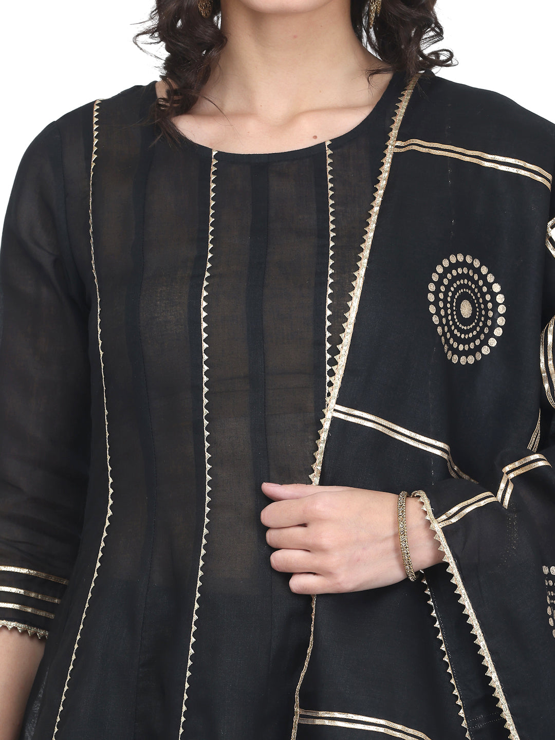 Kaanchie Nanggia Black Gota Work Kurta Pant with Printed Dupatta (Set of 3)