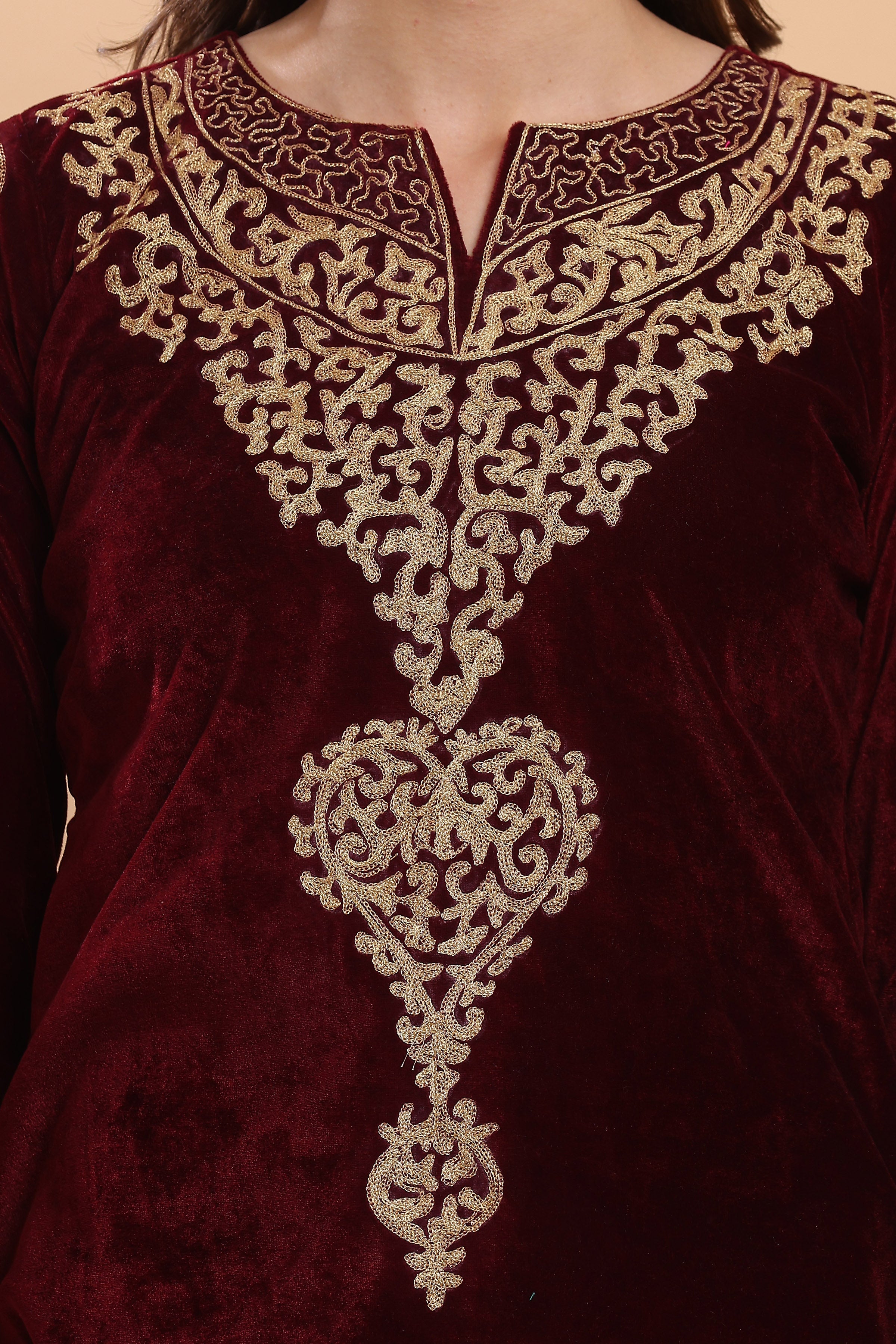 Kaanchie Nanggia Maroon Embroidered Kurta Lehenga (Set of 2)