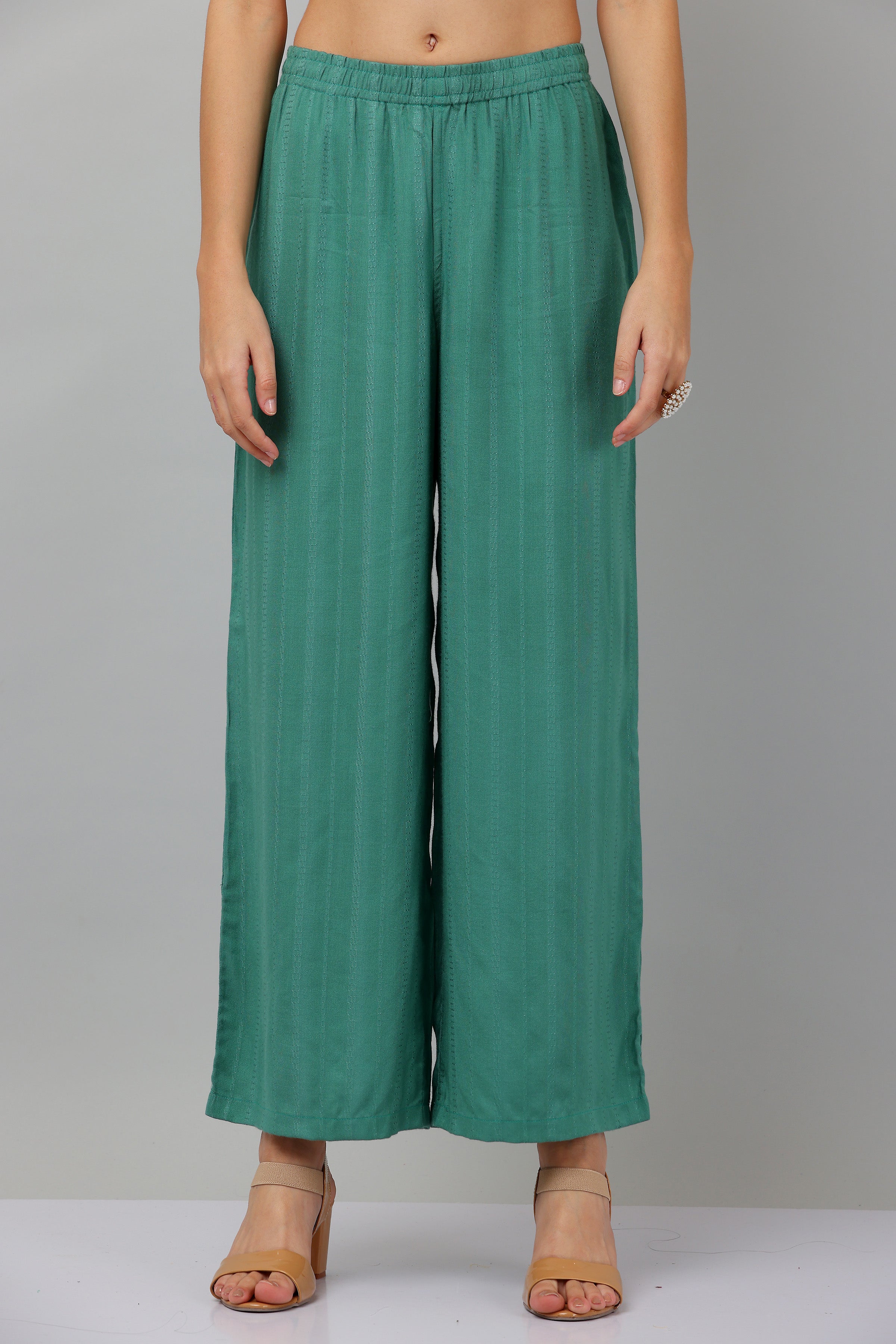 Kaanchie Nanggia Green Flared Kurta & Palazzo (Set of 2)