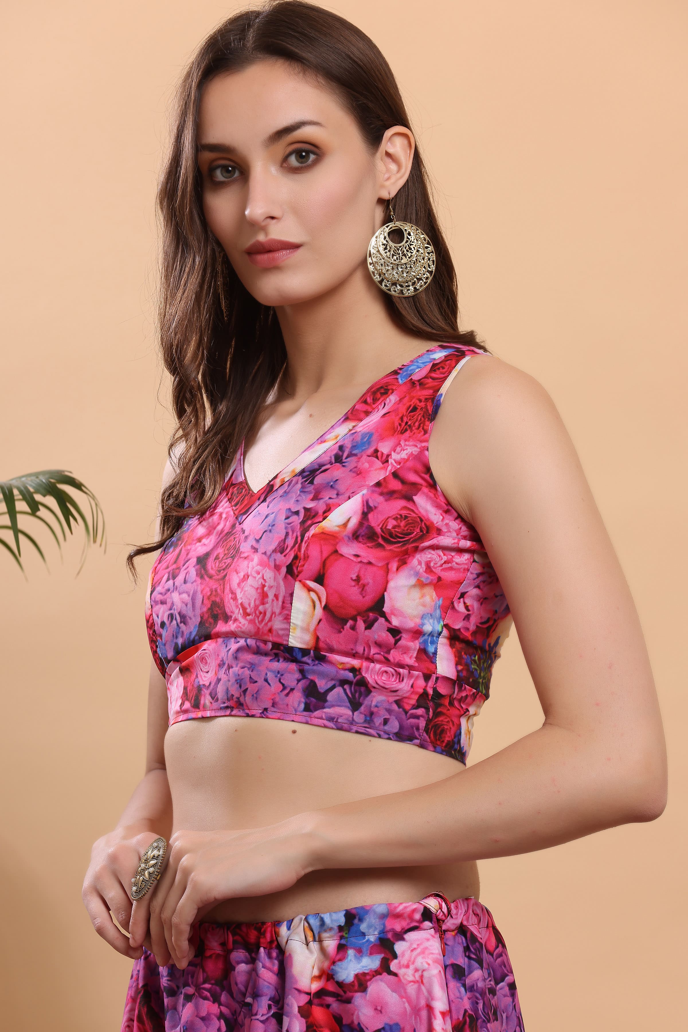 Kaanchie Nanggia Purple & Pink Printed Ready to Wear Lehenga & Choli (Set of 2)