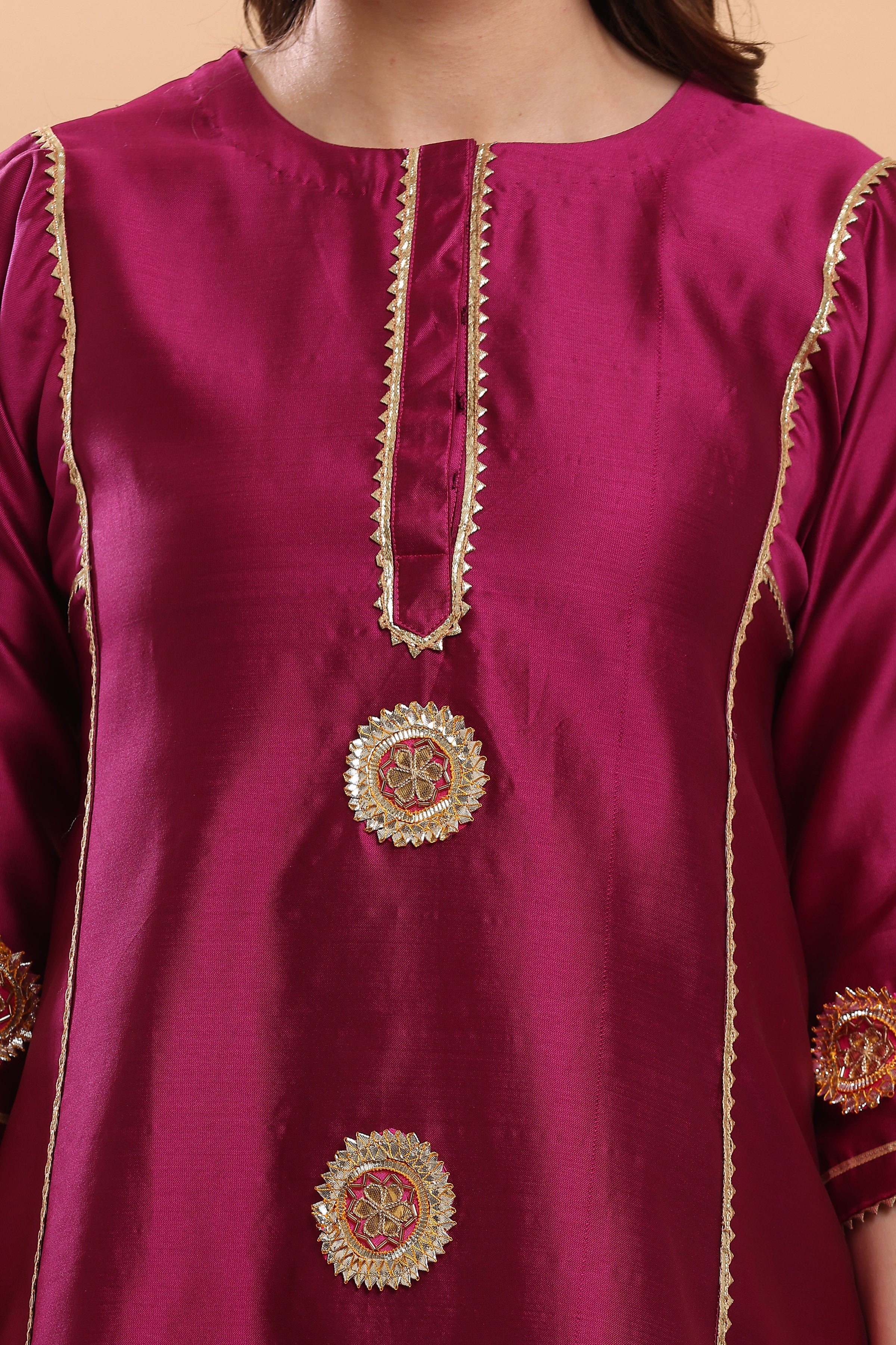 Kaanchie Nanggia Dark Pink Flayred Gota Work Kurta Palazzo (Set of 2)