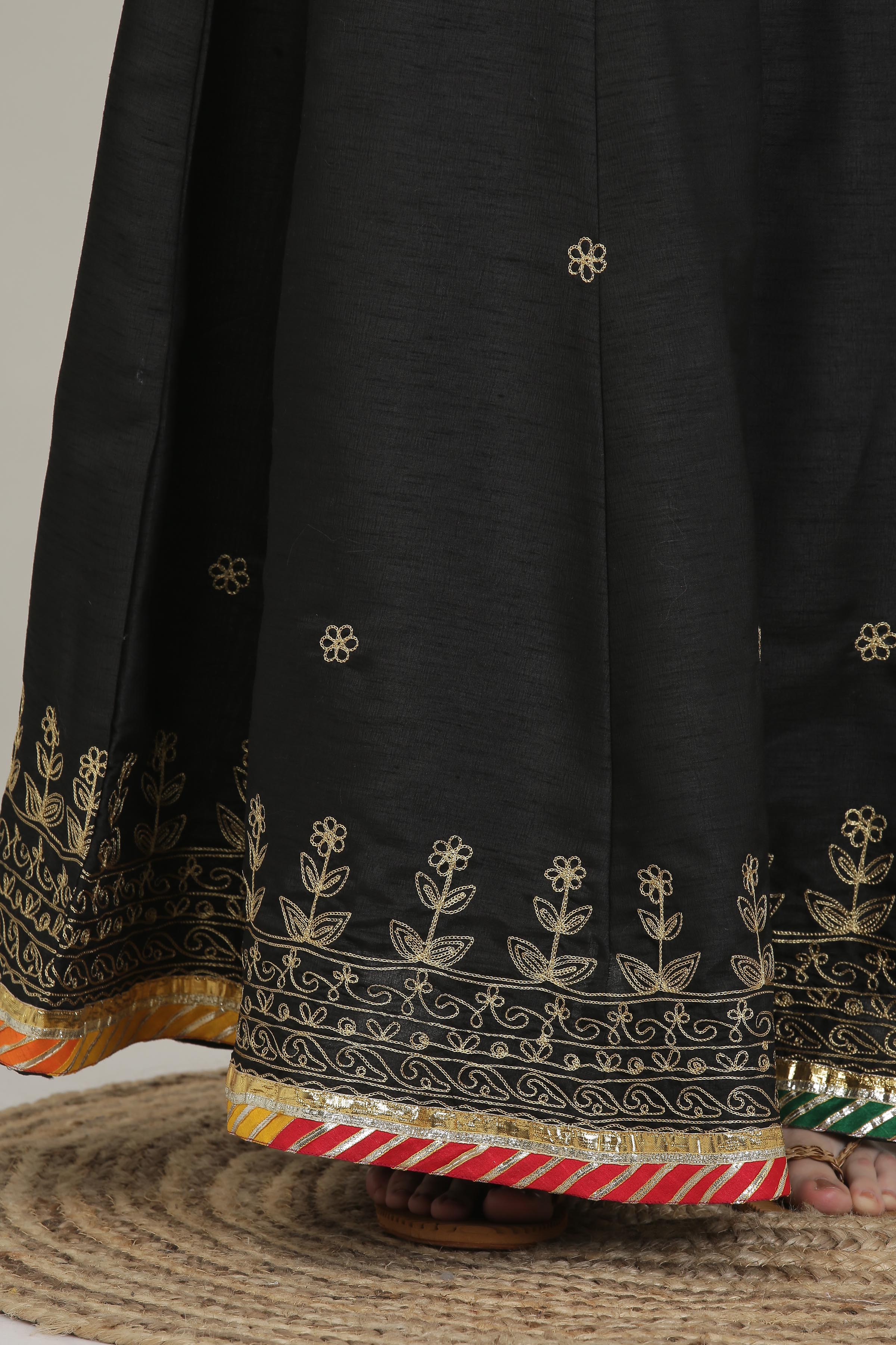 Kaanchie Nanggia Black Embroidered Ready to Wear Lehenga & Blouse With Dupatta (Set of 3)