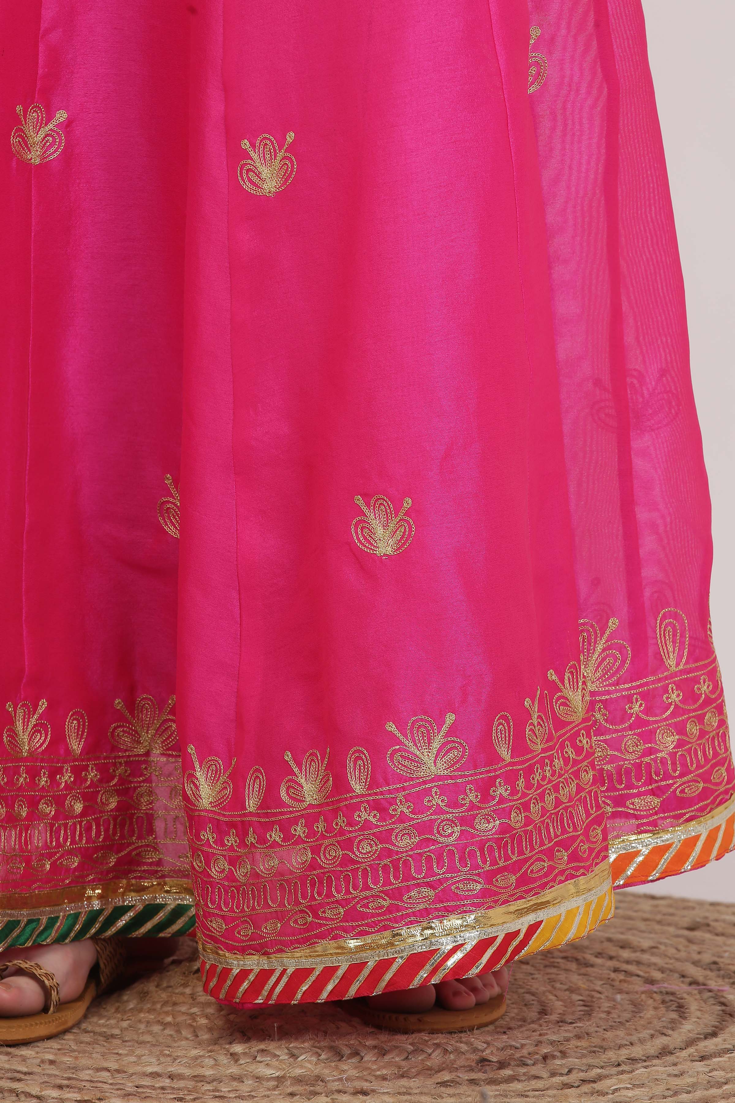 Kaanchie Nanggia Thread Work Silk Ready to Wear Lehenga & Blouse With Dupatta (Set of 3)