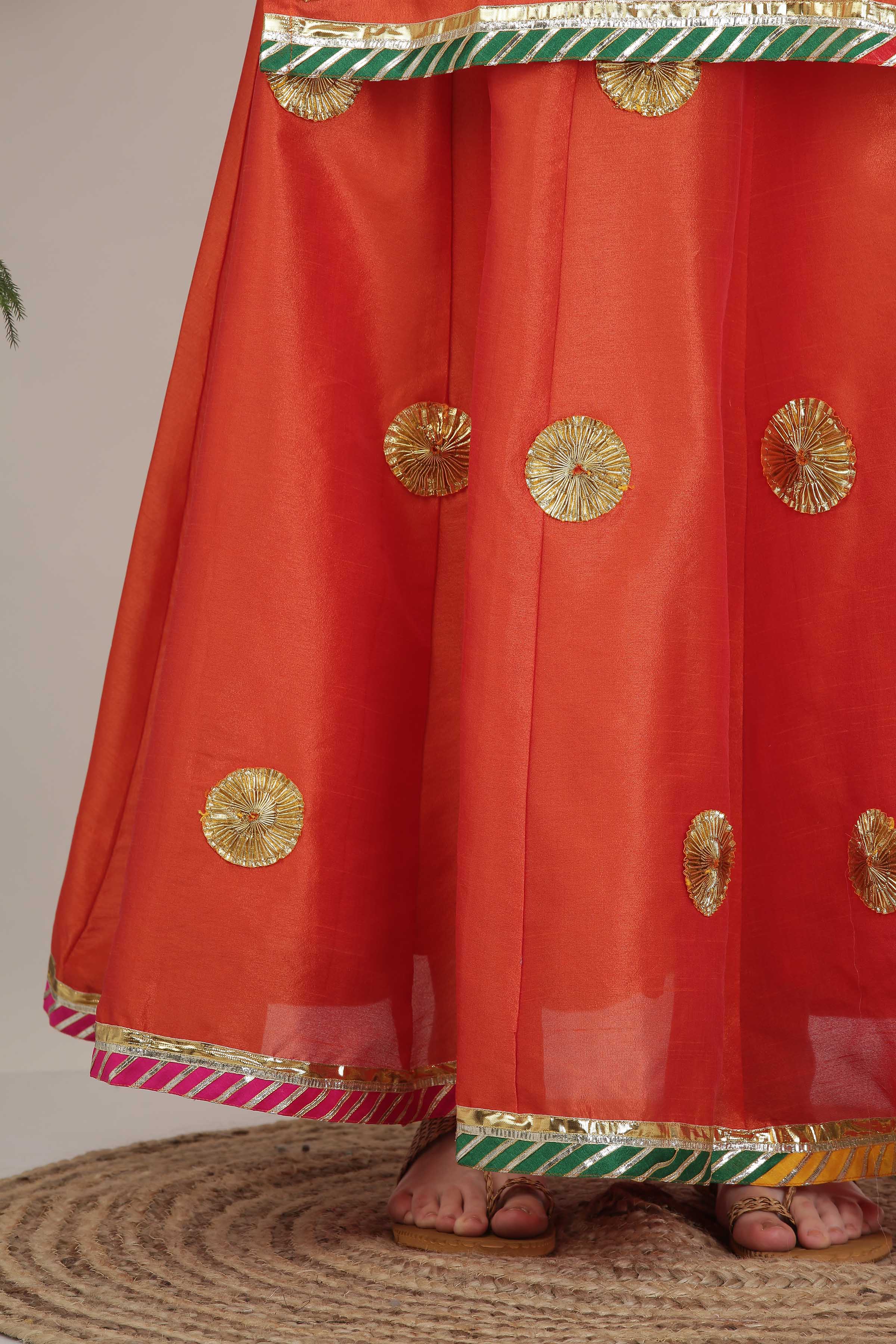 Kaanchie Nanggia Orange Embellished Ready to Wear Lehenga & Blouse With Dupatta (Set of 3)