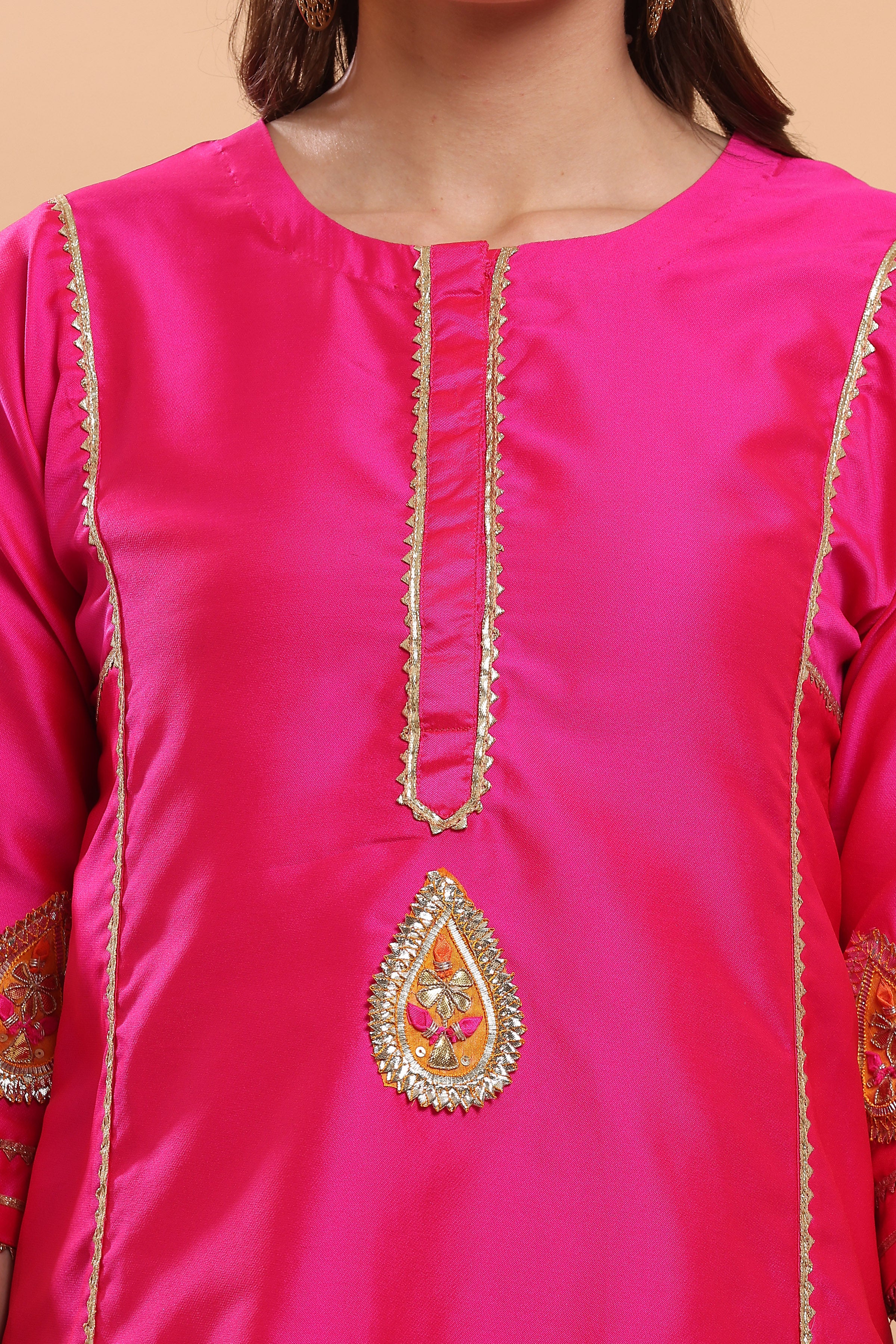 Kaanchie Nanggia Pink Flayred Gota Work Kurta Palazzo (Set of 2)