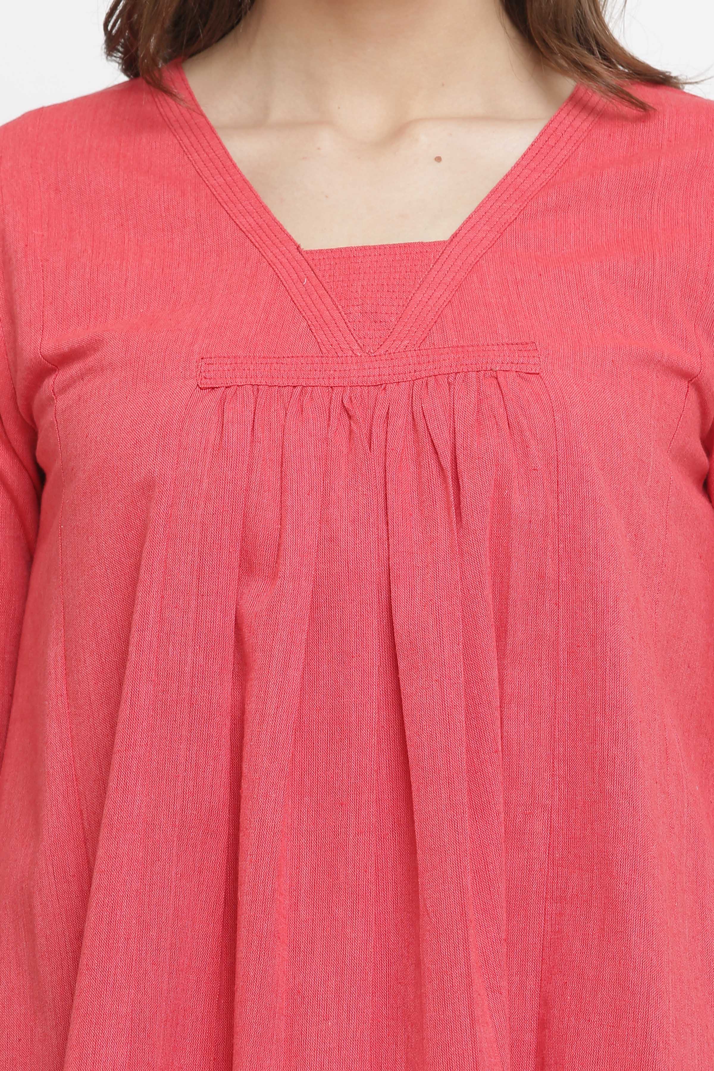 Kaanchie Nanggia Peach Cotton Flayred Kurta Pant (Set of 2)